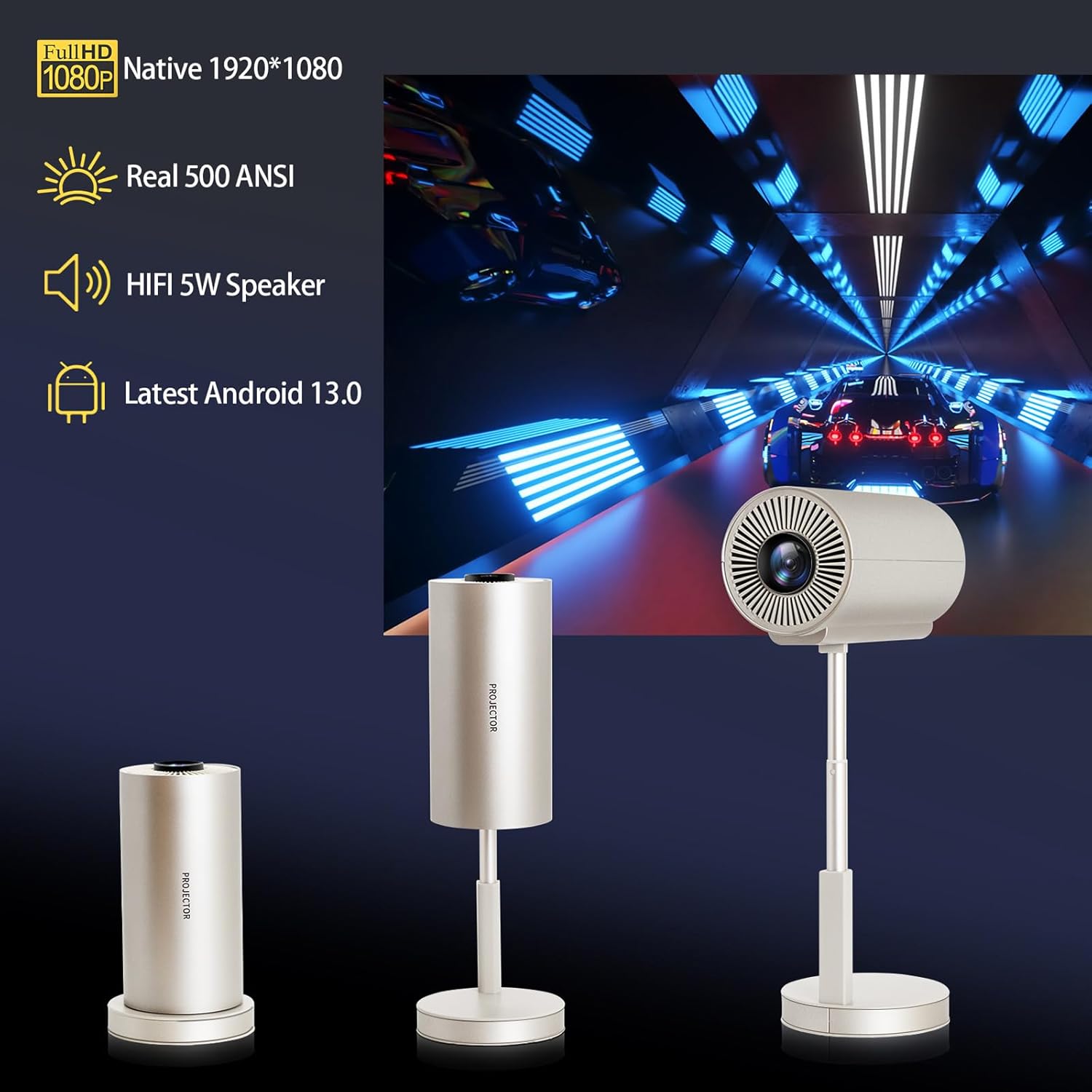 Mini Projector with WiFi and Bluetooth, Native 1080P Smart Movie Projector, Portable Projector 4K with Electric Focus, Auto Keystone, Built-In 5W Speaker, Phone Projector for iPhone/Android/TV Stick - Image 4