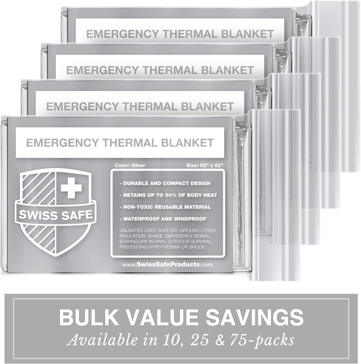 Swiss Safe 10 Pack Mylar Emergency Blankets for Survival - Compact & Insulated for Cold Weather - Designed for NASA, Outdoor, Running, Camping, Survival, First Aid Car Kit - Silver, 10 Pack - Image 3