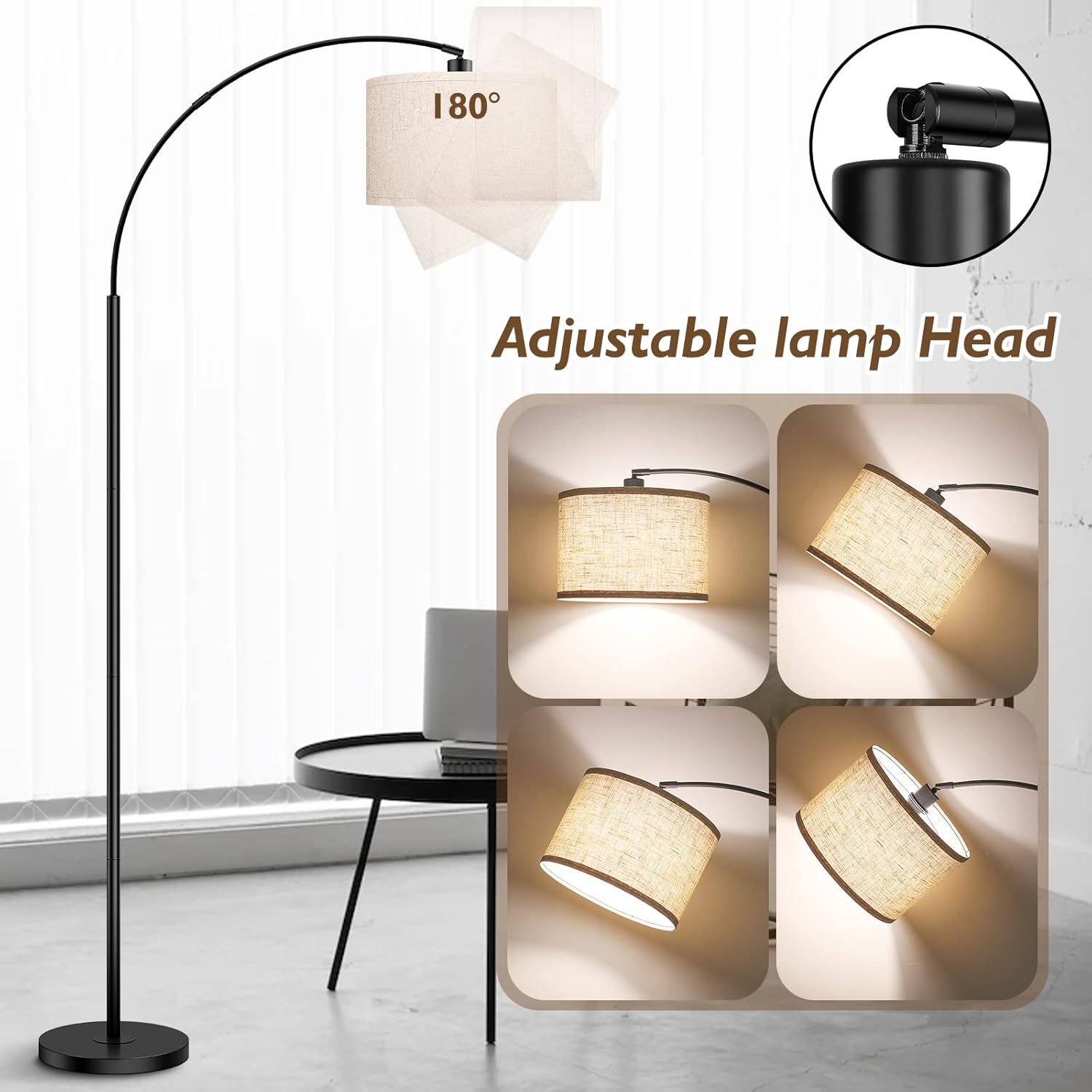 Arc Floor Lamps for Living Room, Modern Remote Control Standing Lamp with Stepless Dimmable, Black Tall Floor Lamp,Over Couch Arched Reading Light for Bedroom, Office(Bulb Included) - Image 6
