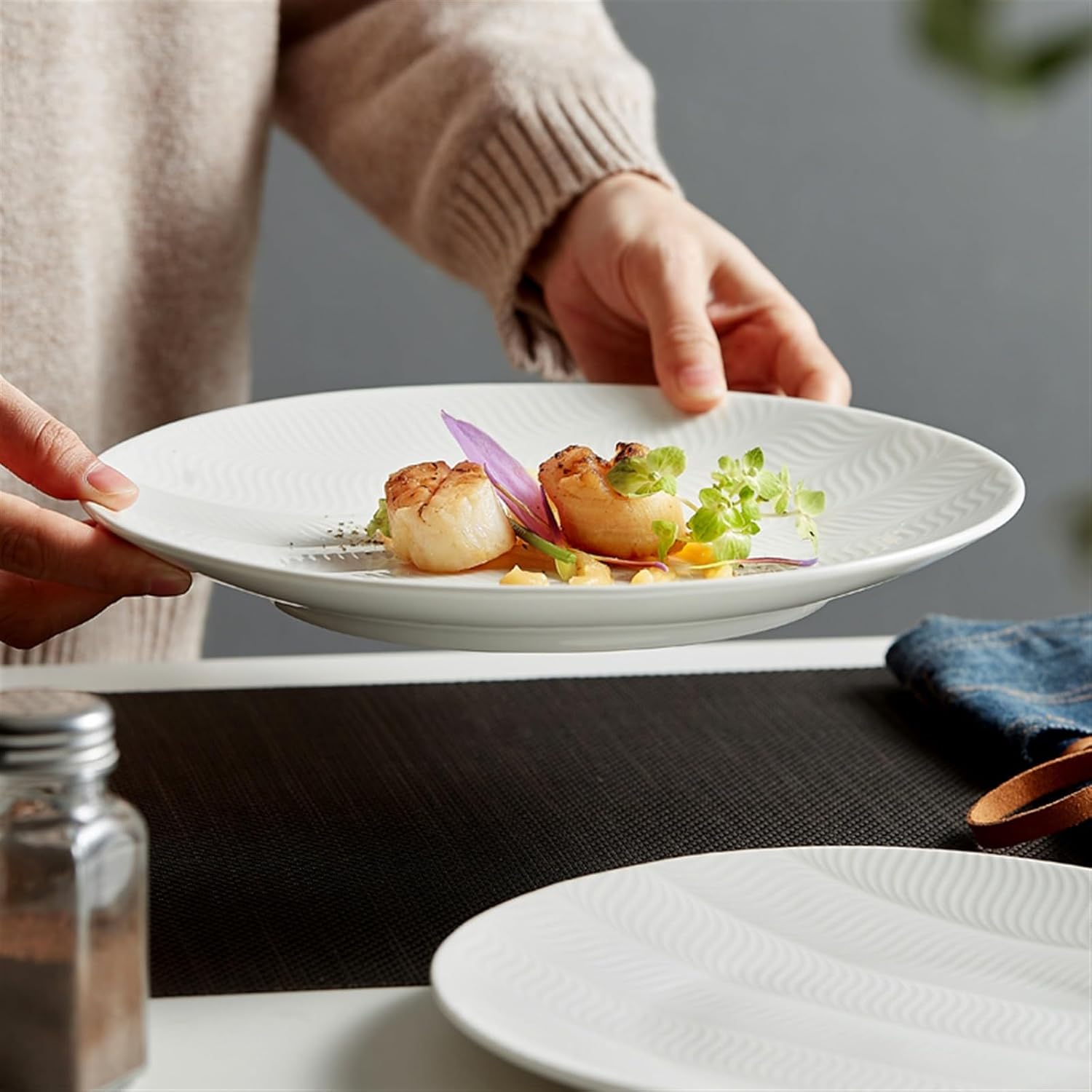 Dinner plate, Dishes Serving Tray Household Ceramic Flat Plate Creative High-grade White Dinner Plate Simple Tableware,Dinnerware(8inches) - Image 4