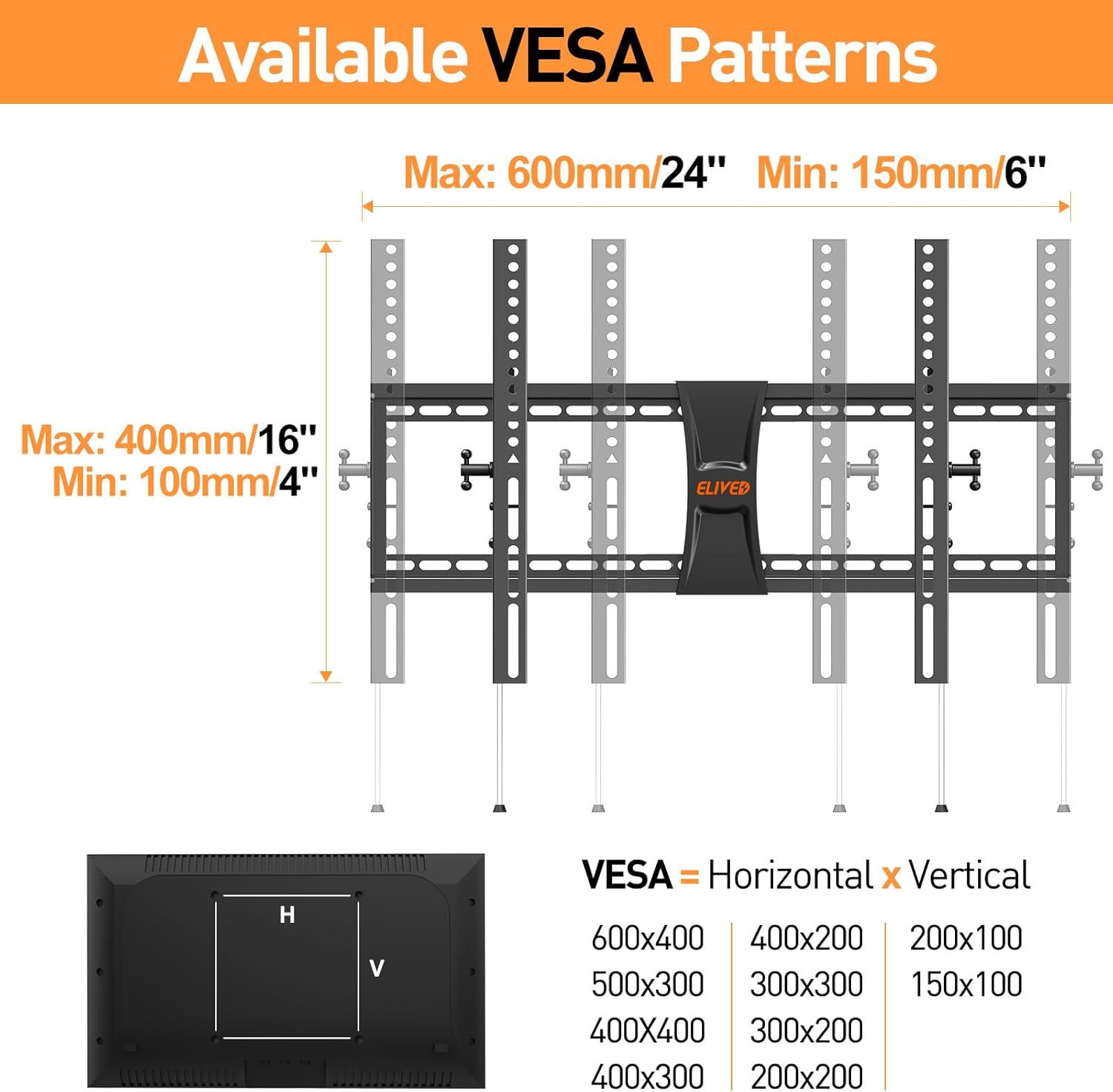 ELIVED TV Wall Mount for Most 37-84 Inch TVs, Max Load Capacity 120 lbs. Tilting tv Mount with Level Adjustment, Wall Brackets Max VESA 600x400mm, Fits 16-24 Inch Studs - Image 5