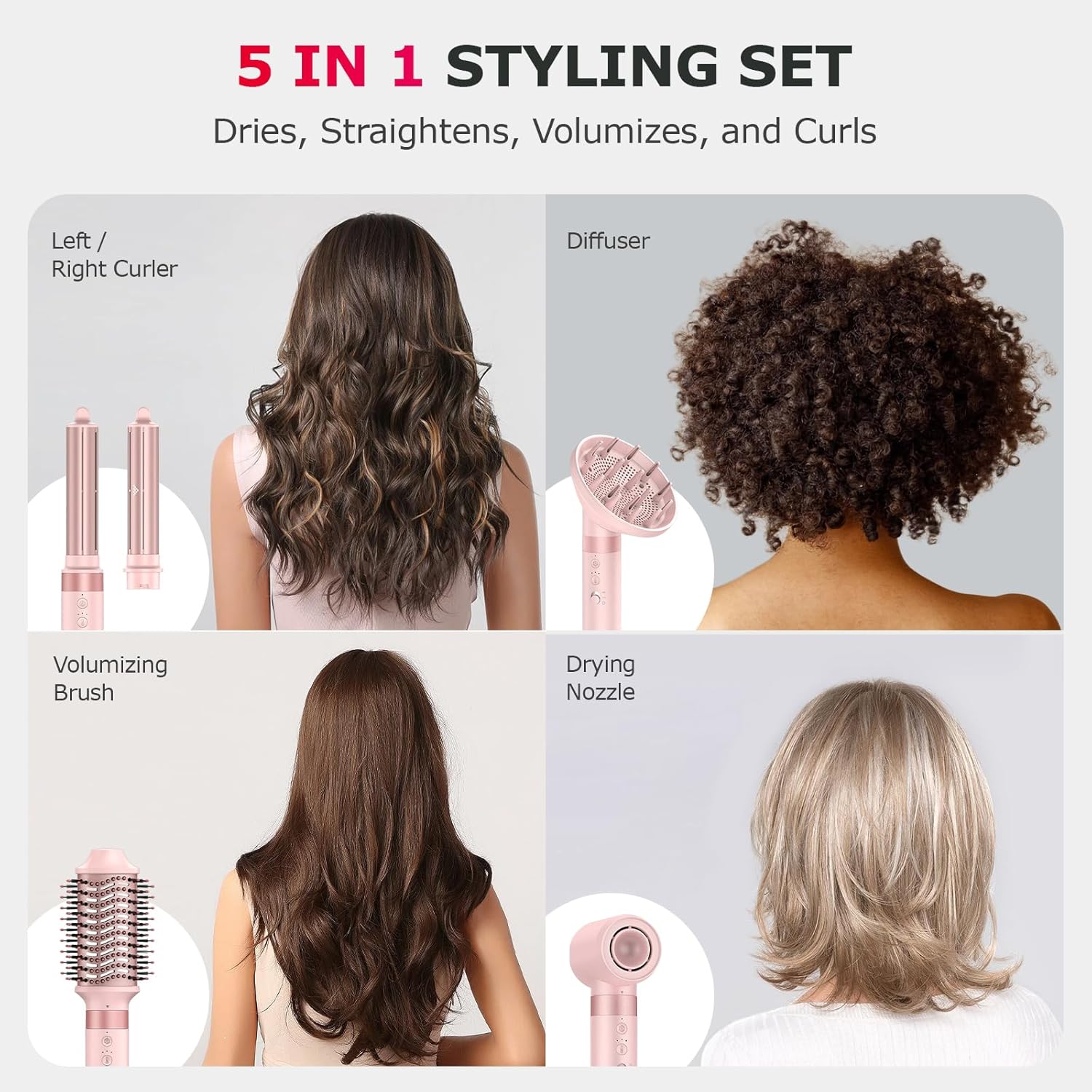 5 in 1 High-Speed Hot Air Styler - Professional Frizz-Free Hair Dryer Brush, Fast Drying Hair Dryer with Diffuser, No Heat Damage Air Styler Wrap - Curl, Volumize - Image 5