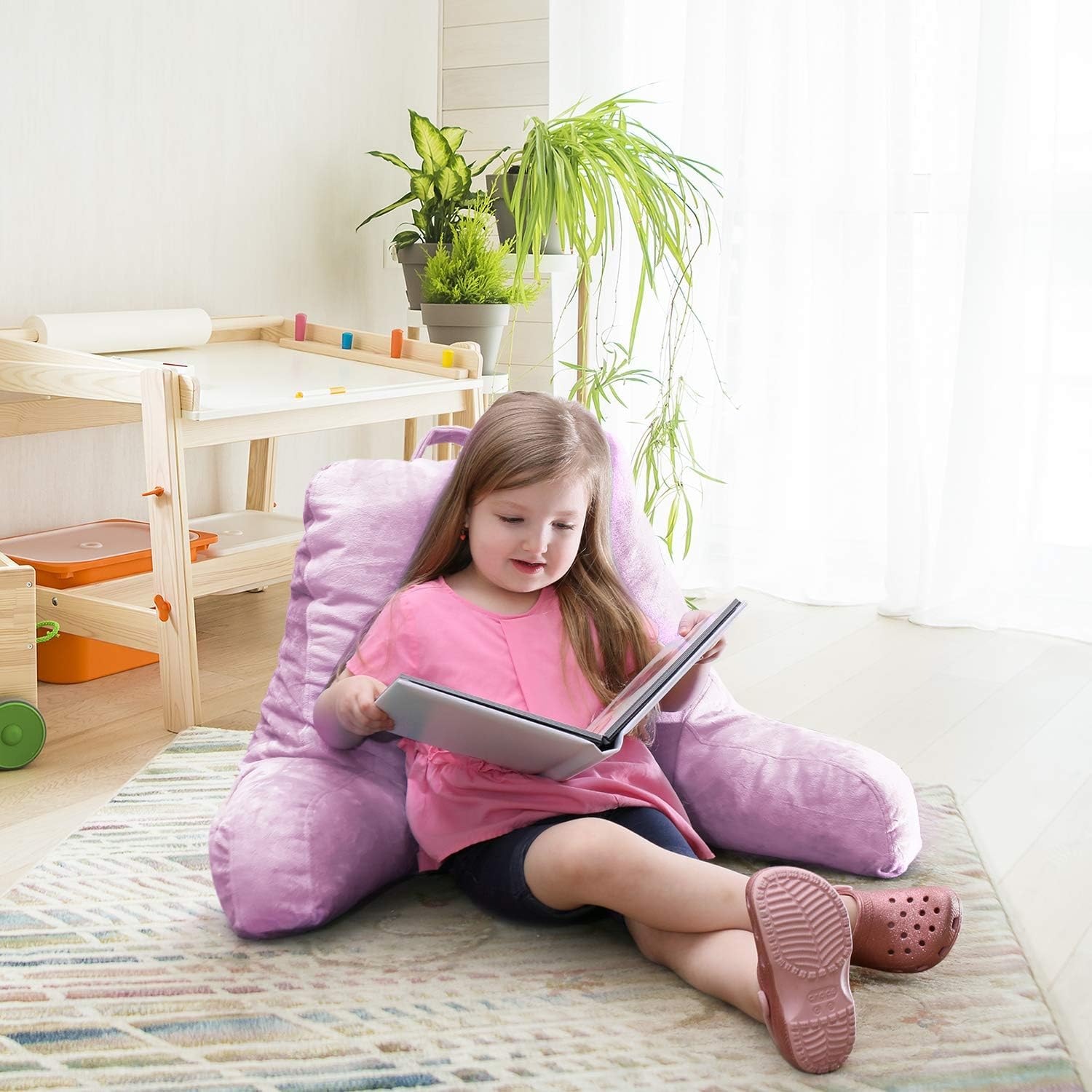 Nestl Reading Pillow with Portable Laptop Lap Desk, Velvet Feel Back Pillow for Sitting in Bed, Shredded Memory Foam Back Support Pillow for Bed, Bed Rest Pillow with Arms, Small - Lavender - Image 10