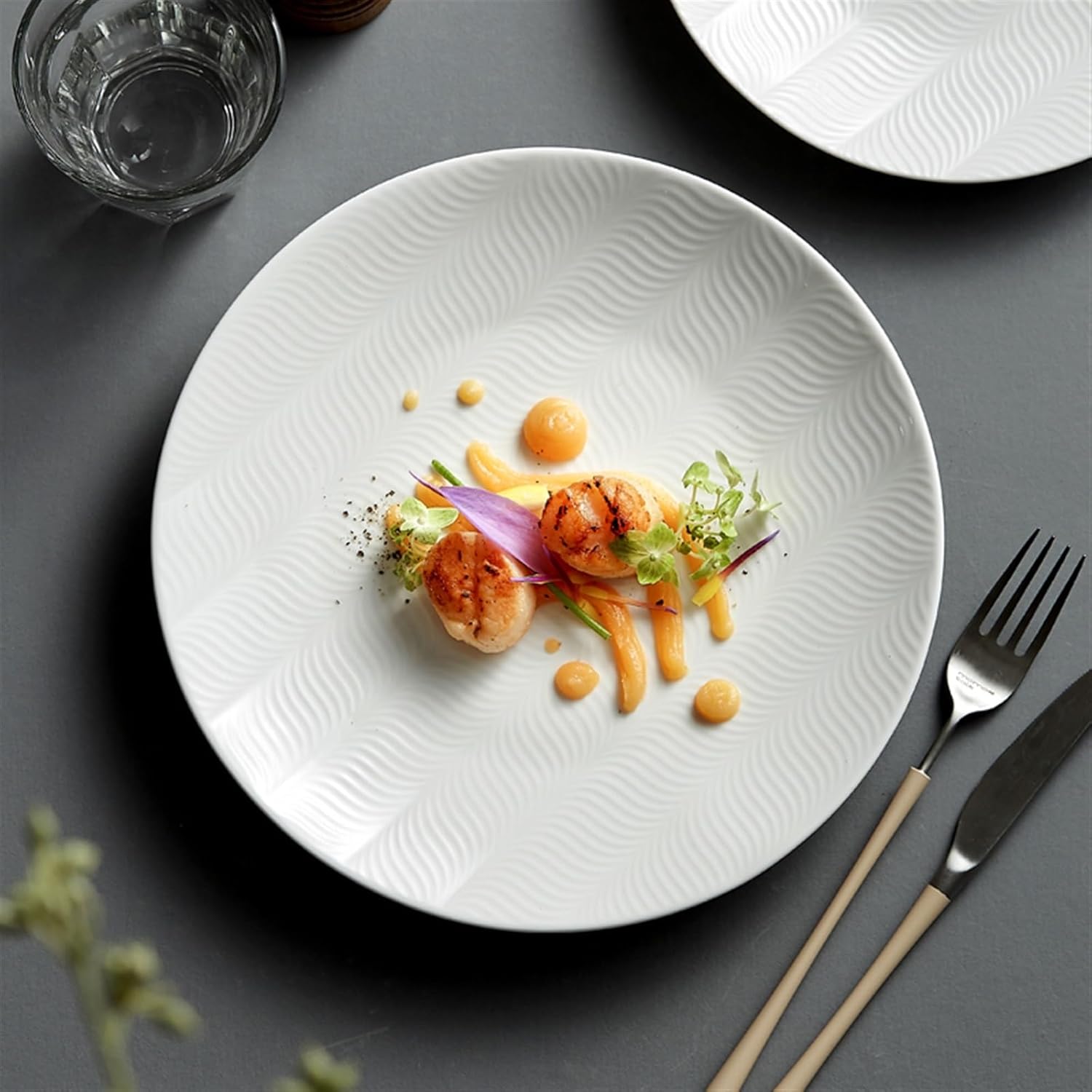 Dinner plate, Dishes Serving Tray Household Ceramic Flat Plate Creative High-grade White Dinner Plate Simple Tableware,Dinnerware(8inches) - Image 5