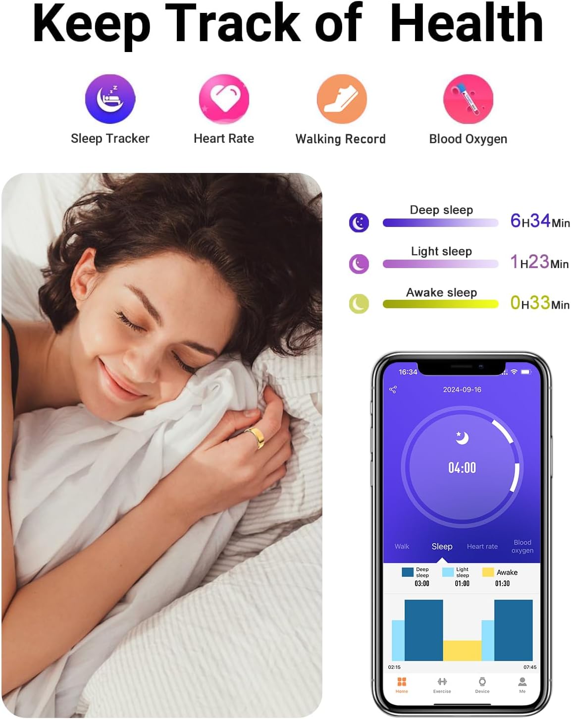 2025 New Smart Ring Health Tracker for Men Women - IP68 Waterproof Fitness Ring with Sleep Tracker/Heart Rate/Blood Oxygen/Steps/Distance/Calories,Air Gestures,Charging case Up to 7-Day - Image 3