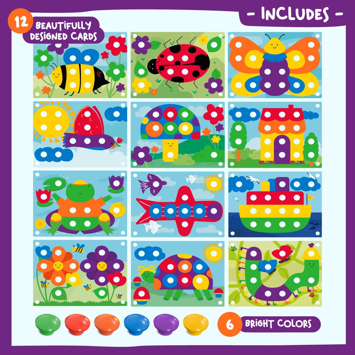Nene Toys Wooden Color Matching Puzzle for Toddlers 2+ Years – Montessori Pegboard Button Game with Wooden Nails & Cards – Educational Toy for 2 3 Year Old Boys Girls – Fine Motor Skill Learning - Image 4