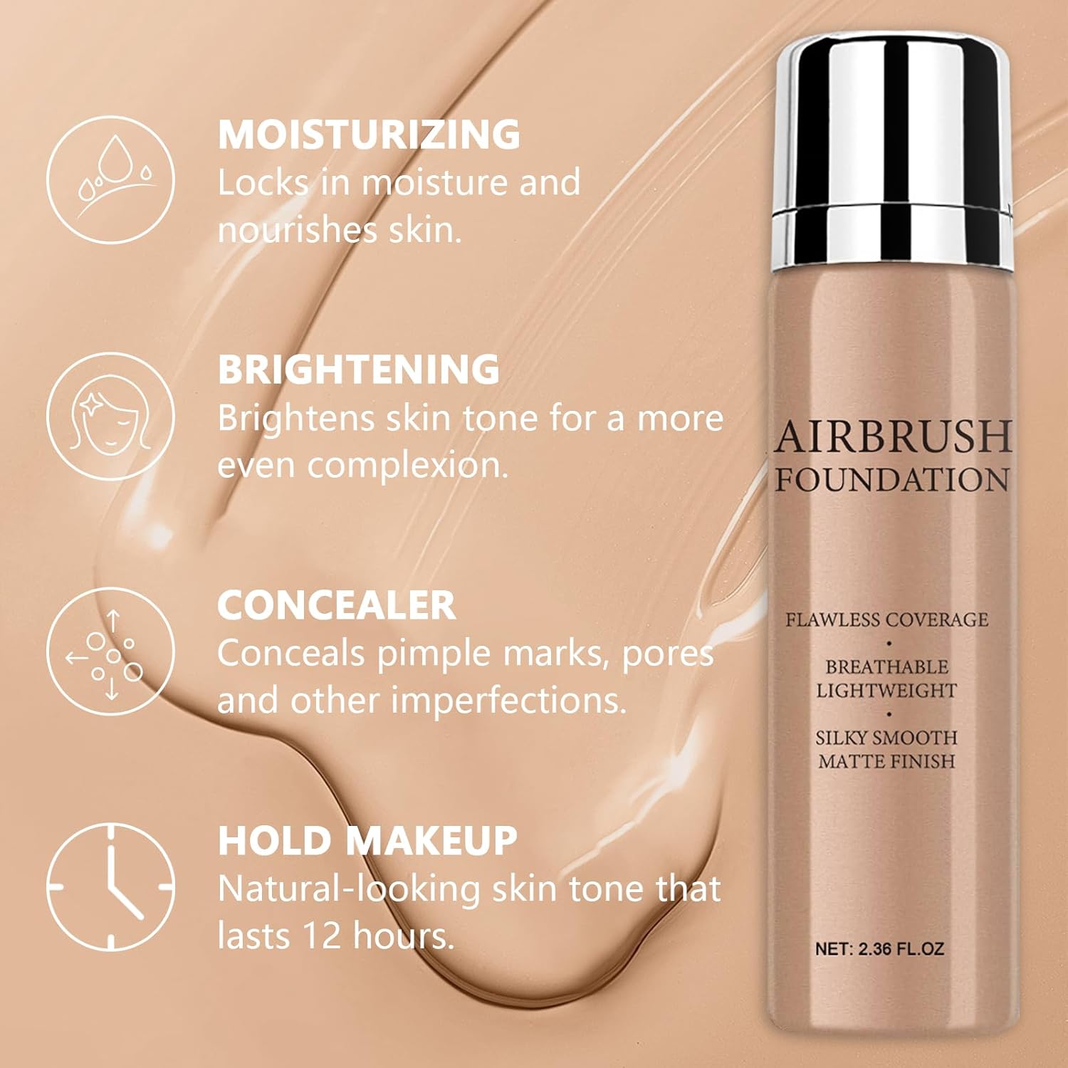 AirBrush Foundation Spray With Primer and Brush, Silky Mist Foundation Spray Makeup, Full Coverage Foundation for Smooth Radiant Finish, Formula Breathable Lightweight Hydrating(#3 Nude) - Image 3
