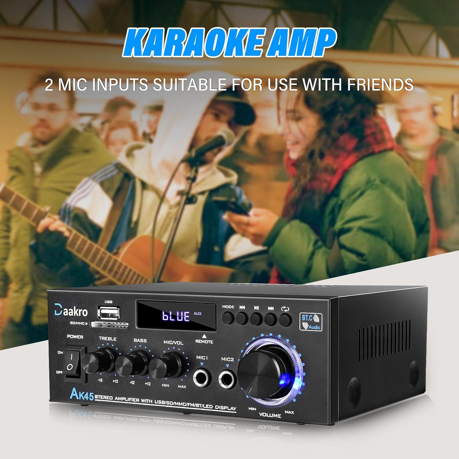 AK45 Stereo Audio Amplifier,300W Home 2 Channel Wireless Bluetooth 5.0 Power Amplifier System, Home Amplifiers FM Radio, USB, SD Card, with Remote Control Home Theater Audio Stereo System - Image 8