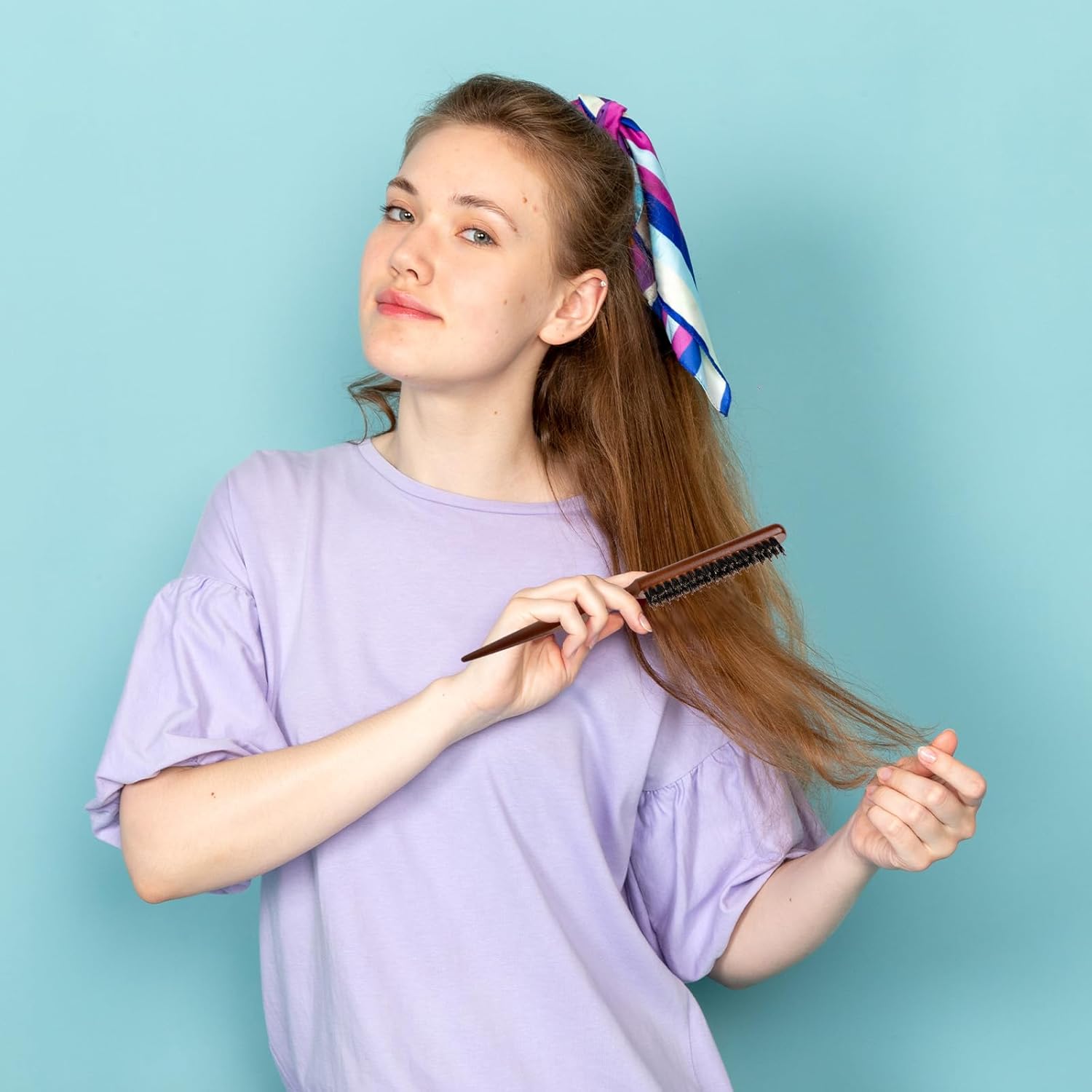 Teasing Brush, Hair Teasing Brush for Women Rat Tail Brushes for Fine Hair Boar Bristle Slick Back Comb for Thin Thick Curl Training to Create Volume and Smooth - Image 5