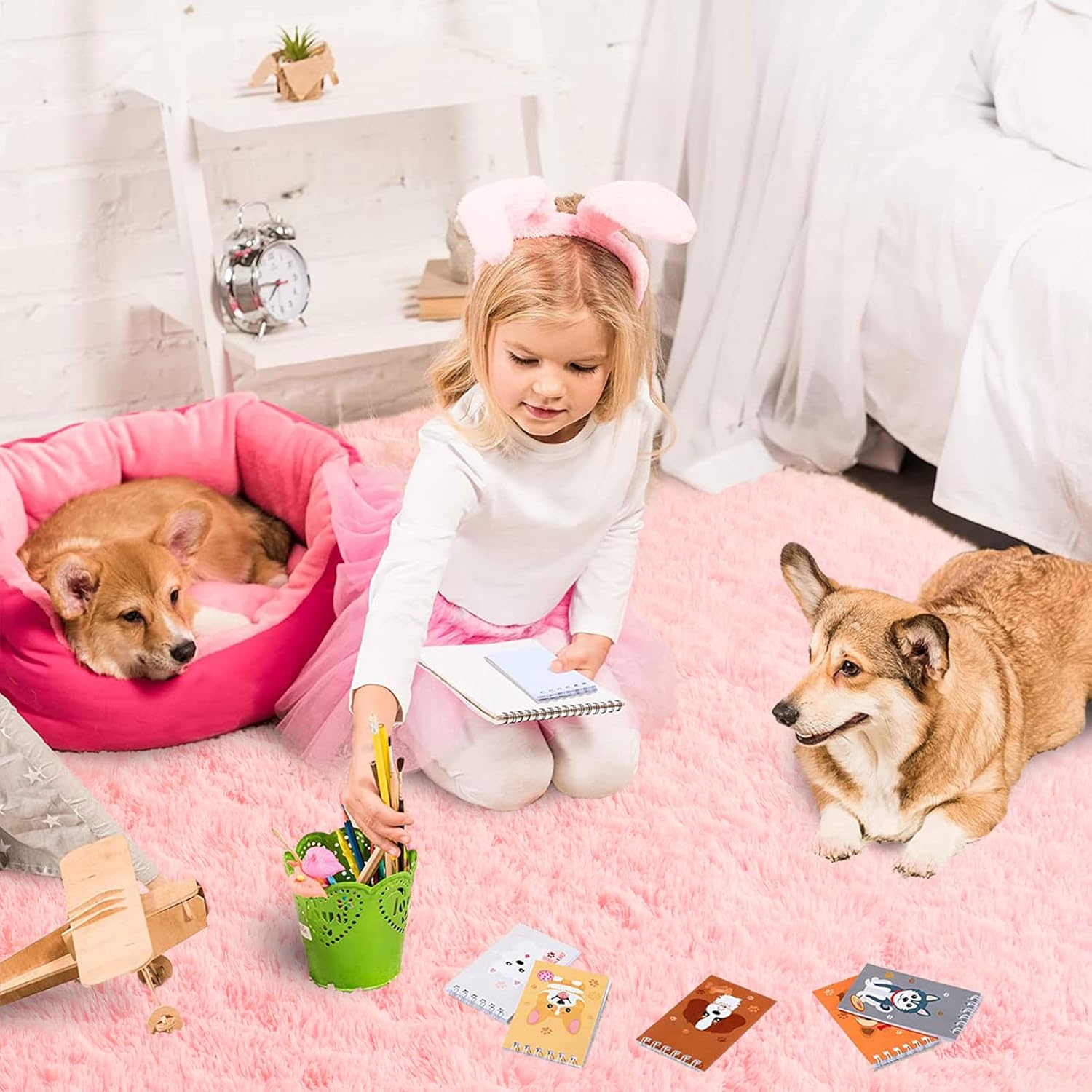 ISEAU 6x9 Area Rug for Living Room, Pink Rugs for Bedroom, Kitchen, Soft Shaggy Carpets, Fluffy and Machine Washable Mats, Under Bed, On Nursery Floors Mat, Boys, Girls Room Carpet Decor - Image 4