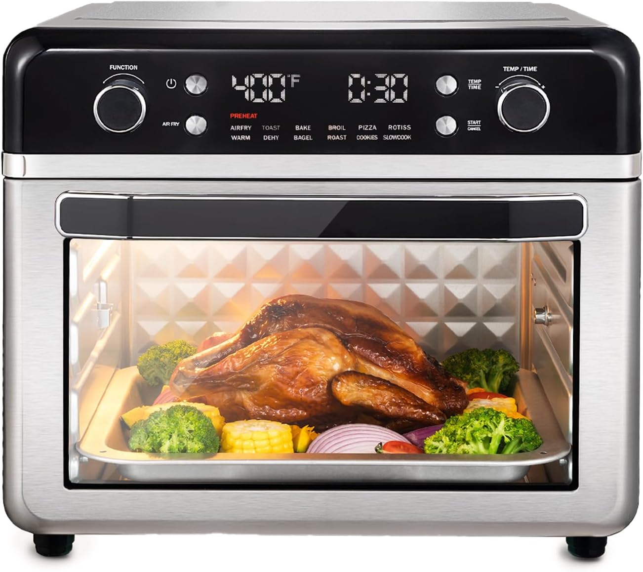 27.5 QT Air Fryer Toaster Oven, 12-in-1 Combo Countertop Convection Oven, with six additional accessories for enhanced usability along with a recipe book, Chrome - Image 2