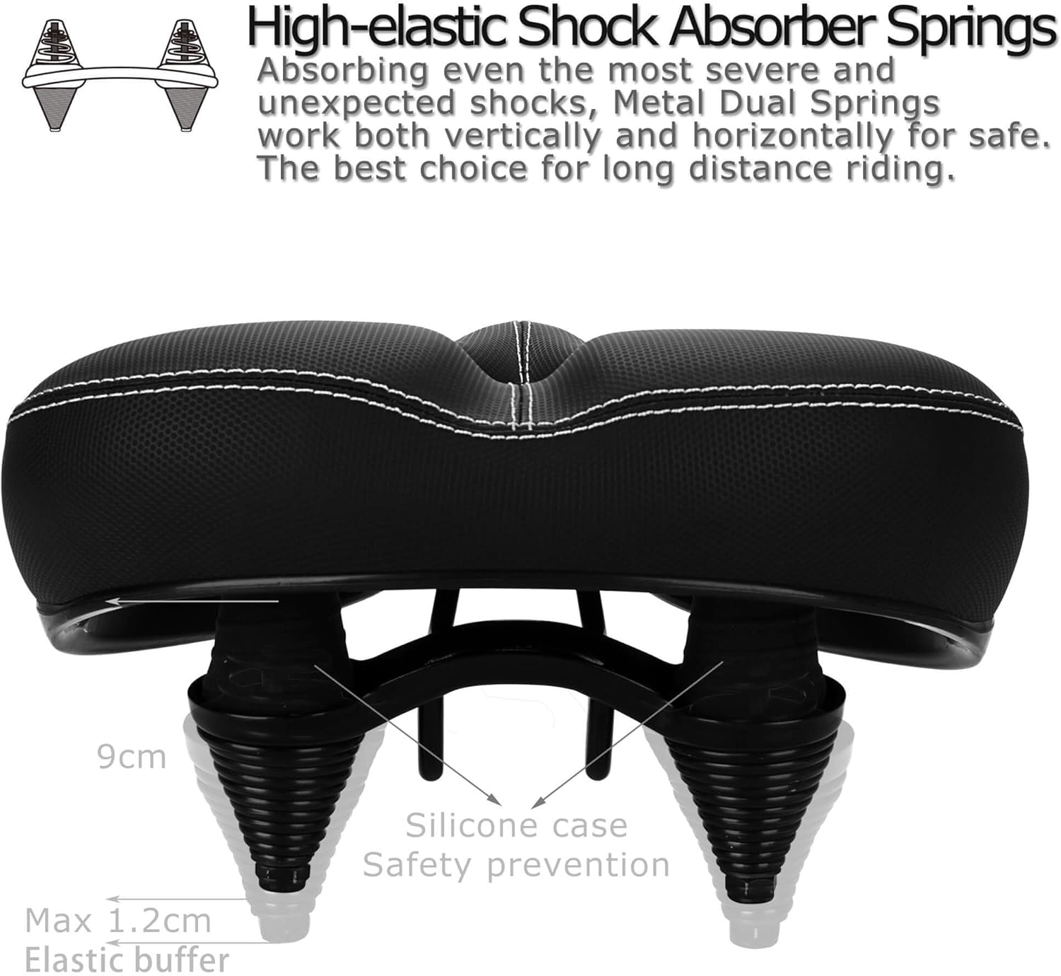 DAWAY C30 Comfortable Oversized Bike Seat - Compatible with Peloton, Exercise, Mountain or Road Bikes, Extra Wide Bicycle Saddle Replacement with Memory Foam Cushion for Men Women Comfort - Image 6