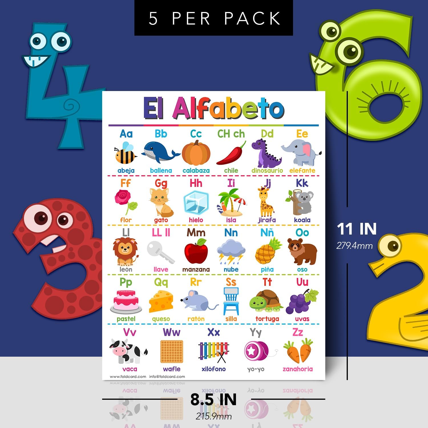 El Alfabeto Spanish Educational Posters for Kids – Alphabet Bilingual Classroom and Homeschool Learning Visual Aid and Chart Decorations for Classrooms | Durable, Glossy Cardstock | 8.5" x 11" - Image 3