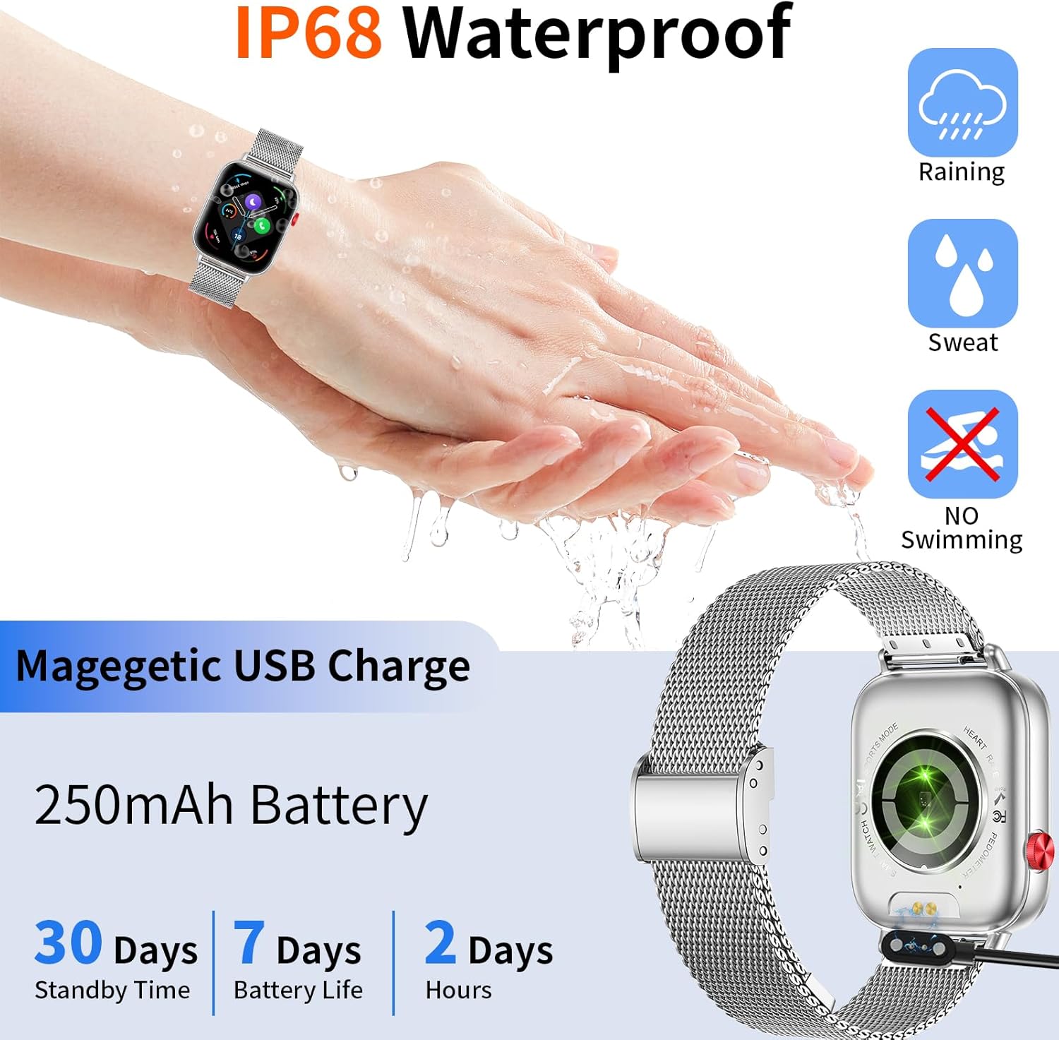 Smart Watch for Men Women, 2025 HD 1.83" Smartwatches (Answer/Make Call), IP68 Waterproof Activity Fitness Tracker, Sleep Monitoring, Pedometer, Fitness Watch for Android iOS (Silver) - Image 7