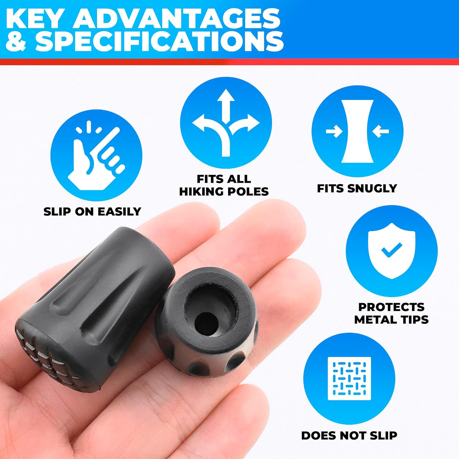 6Pcs Hiking Walking Stick Tips - Rubber Tips for Hiking Poles Hiking Accessories Collapsible Walking Stick Tips Rubber Tips for Canes - Hiking Pole Tips Rubber Tips for Walkers - Image 5