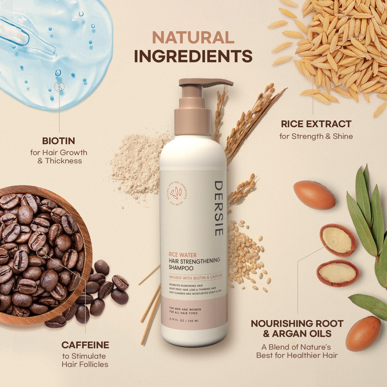 Rice Water Hair Growth Shampoo & Conditioner: Biotin & Caffeine Infused for Thinning Hair - Women & Men - Image 4