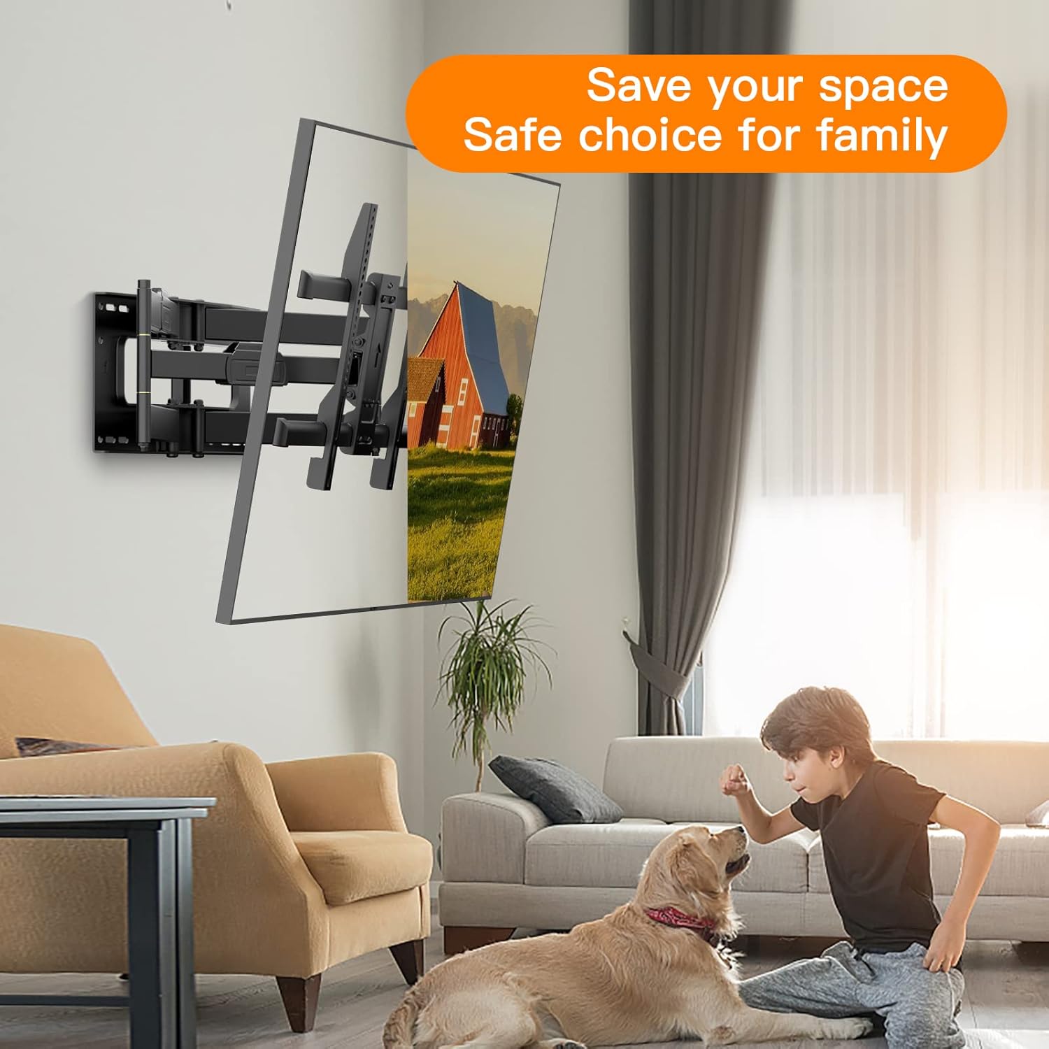 Heavy Duty Long Arm TV Wall Mount with 43" Dual Articulating Arms for Most 50-90 inch Screens, Full Motion TV Mount Swivel Tilt tv Bracket Holds 198lbs,16”,18”,24” Studs VESA 600x400MM FORGING MOUNT - Image 7