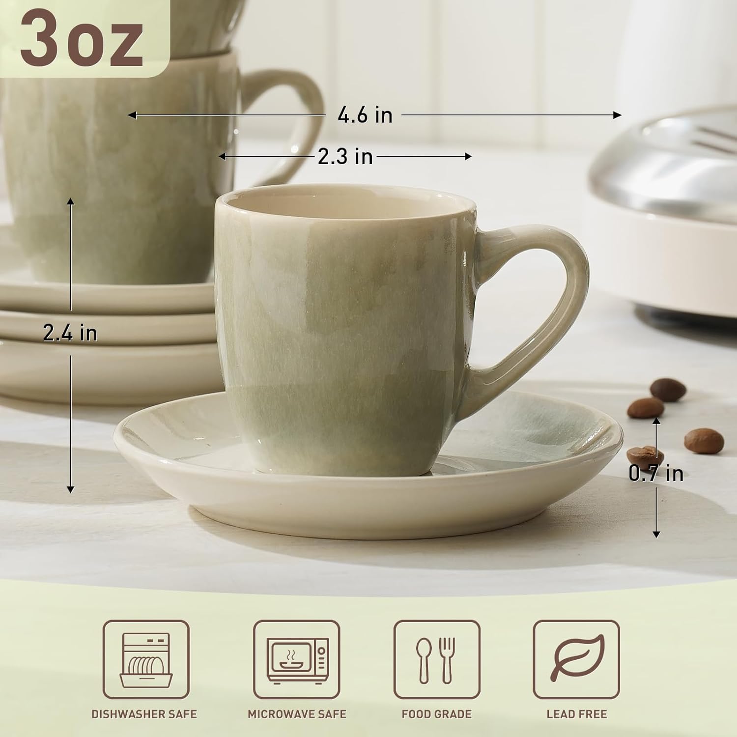 famiware Star 12 oz Catering Mugs Cup Set with Handle and Jupiter Espresso Cups and Saucers Set of 4 - Image 10