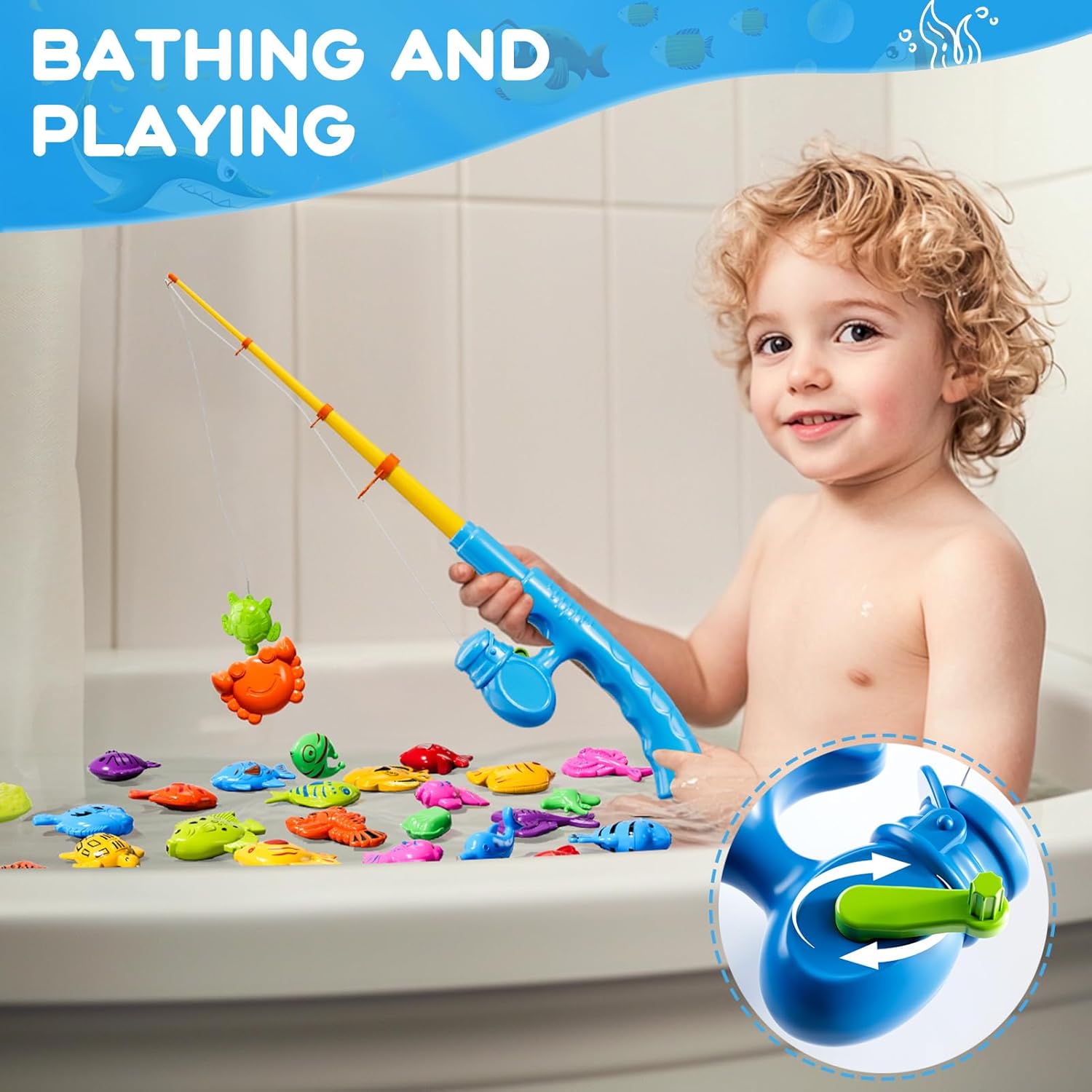 Magnetic Fishing Game Toys for Kids Toddlers 3-5 4-8, Water Table Bathtub Toys with Pole Rod Net Plastic Floating Fish, Water Bath Pool Outdoor Toys for Kids Toddlers Baby Age 3 4 5 6 7 8 Year Old - Image 6