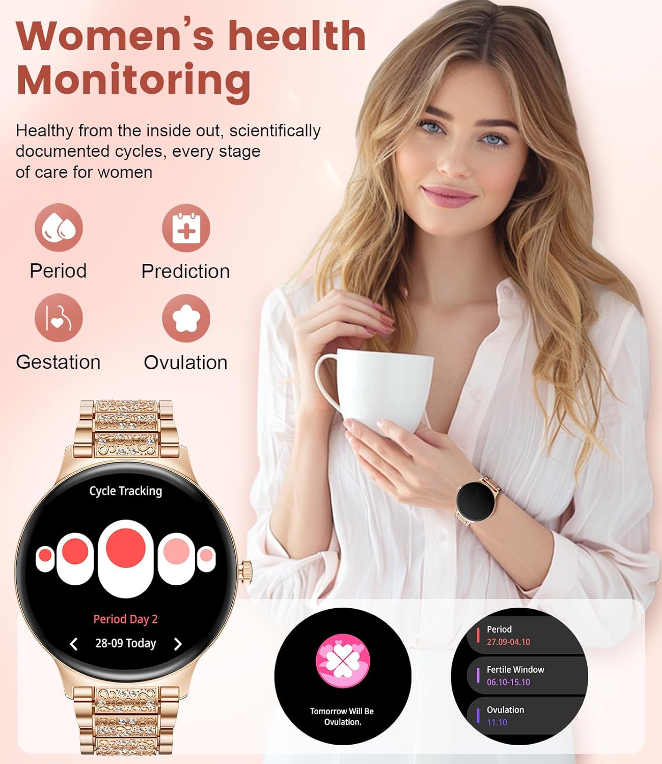 LIGE Smart Watch for Women(2 Bands), 1.43" HD AMOLED Slim Smartwatch for Android iOS,Fitness Tracker with 120+ Sport Modes/IP68 Waterproof/Sleep Monitor,Rose Gold - Image 6