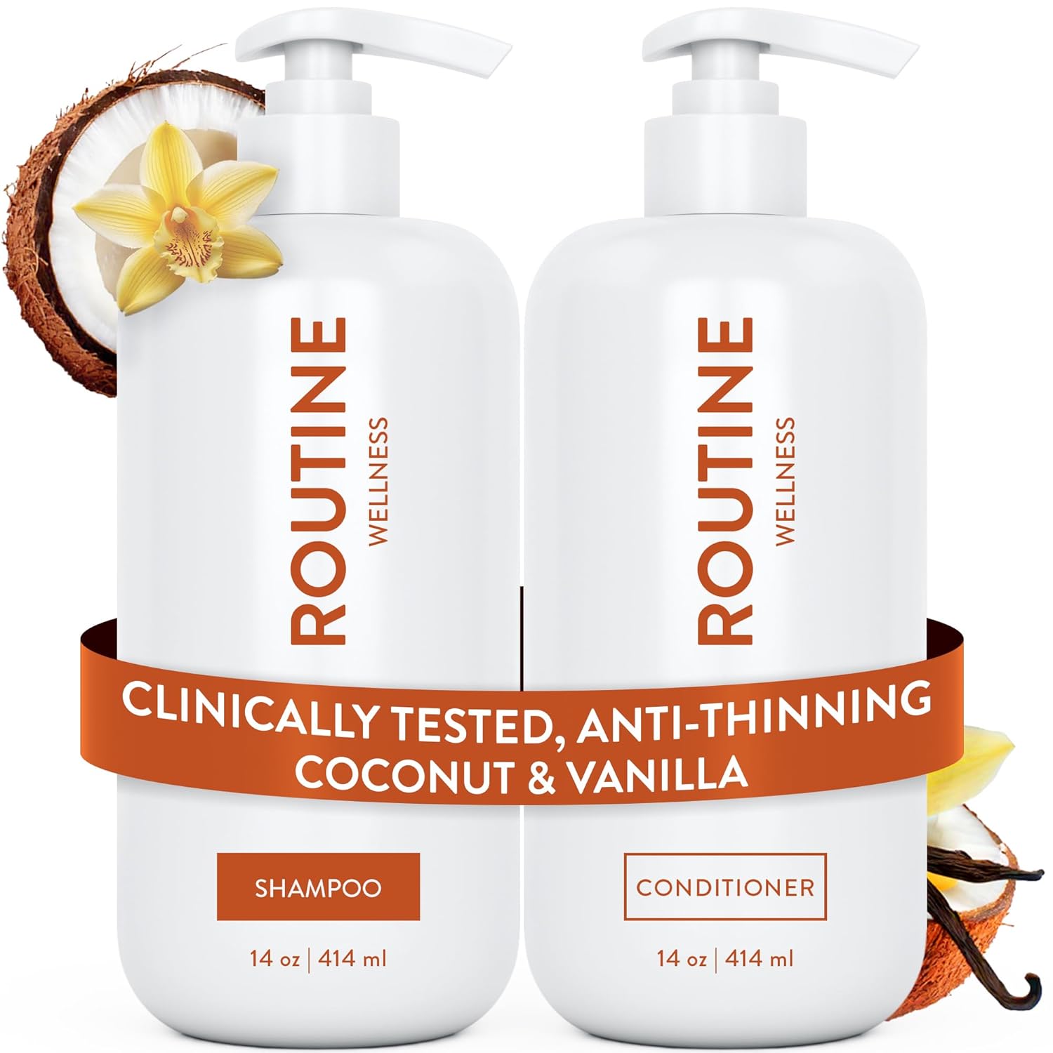 Routine Wellness Anti-Thinning Shampoo and Conditioner Set for Thinning Hair - Biotin DHT Blocker Women & Men - Color Safe Shampoo for Hair Loss & Healthier Hair - Coconut & Vanilla (Pack of 2) - Image 2