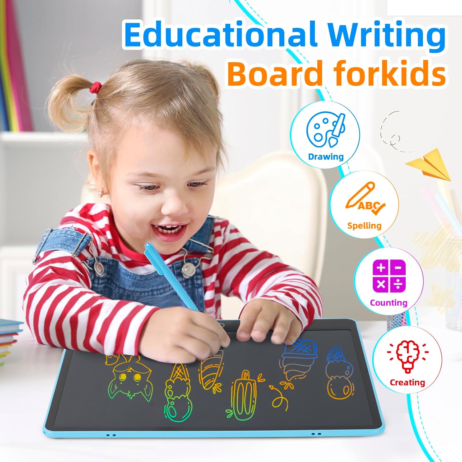 LCD Writing Tablet for Kids,16 inch Colorful Screen Doodle Board,Eye Protection Drawing Tablet with High Brightness, Toddler Educational Toys Gifts for3-12 Years Old Boys Girls (Blue)… - Image 3