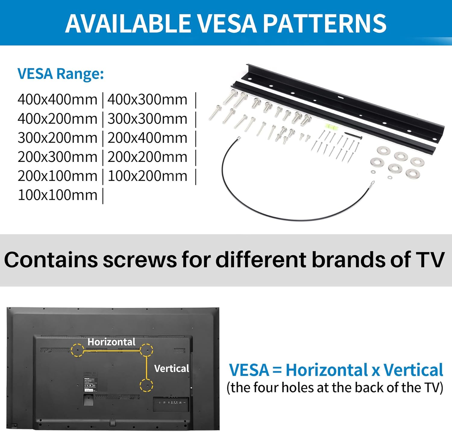 Studless Drywall TV Mount for 13-55 inch TVs, No Stud TV Wall Bracket Max VESA 400x400mm up to 100 lbs Universal Fits Most LED LCD Plasma Flat/Curved Screen TVs & Monitors-Upgraded Bubble Level - Image 4