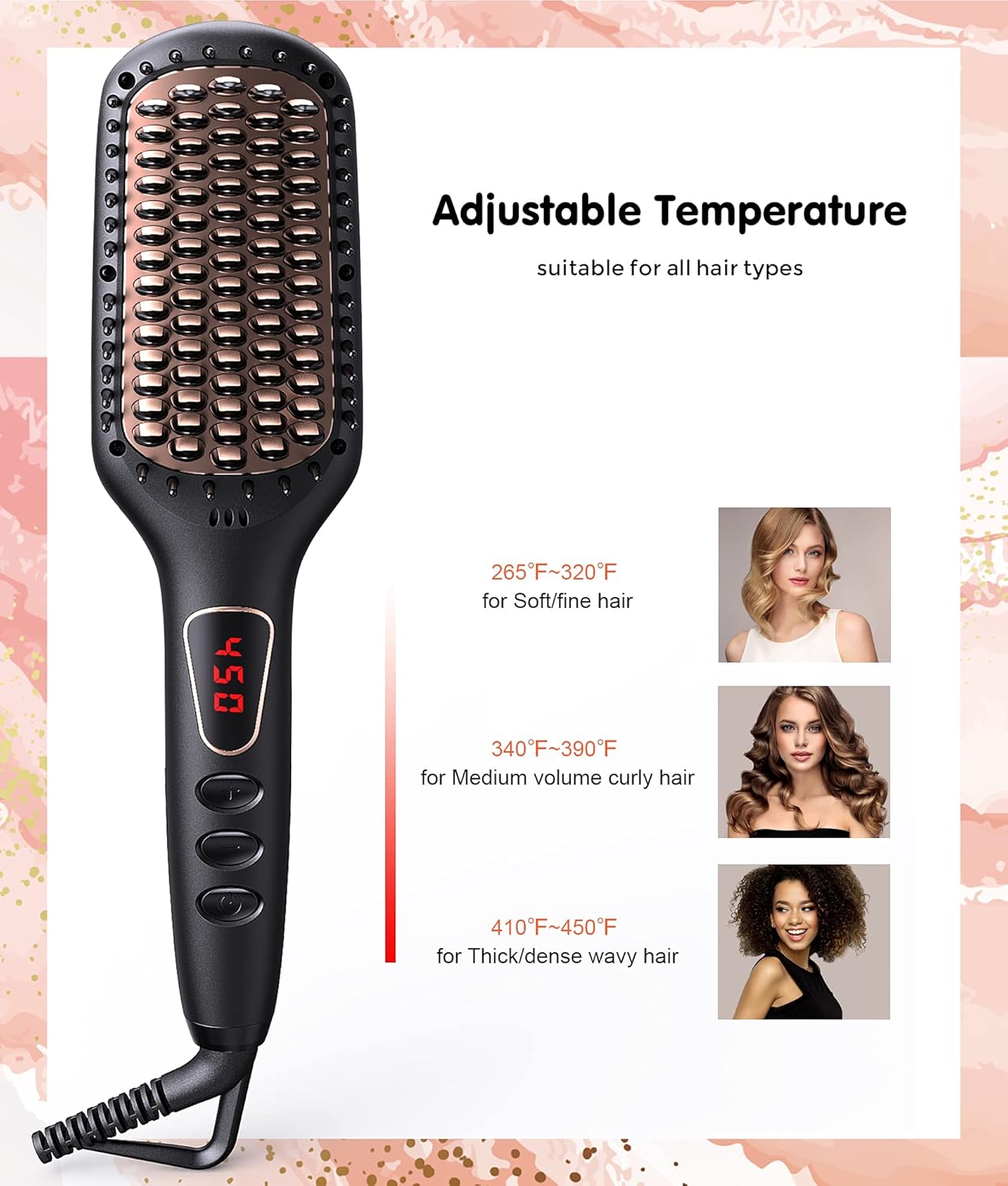 MEGAWISE Pro Ceramic Ionic Hair Straightener Brush for Home Salon | MCH Fast 20s Heating Tech with Auto-Off Safety | Anti-Scald with Universal Dual Voltage | Rotatable Power Cord - Image 7