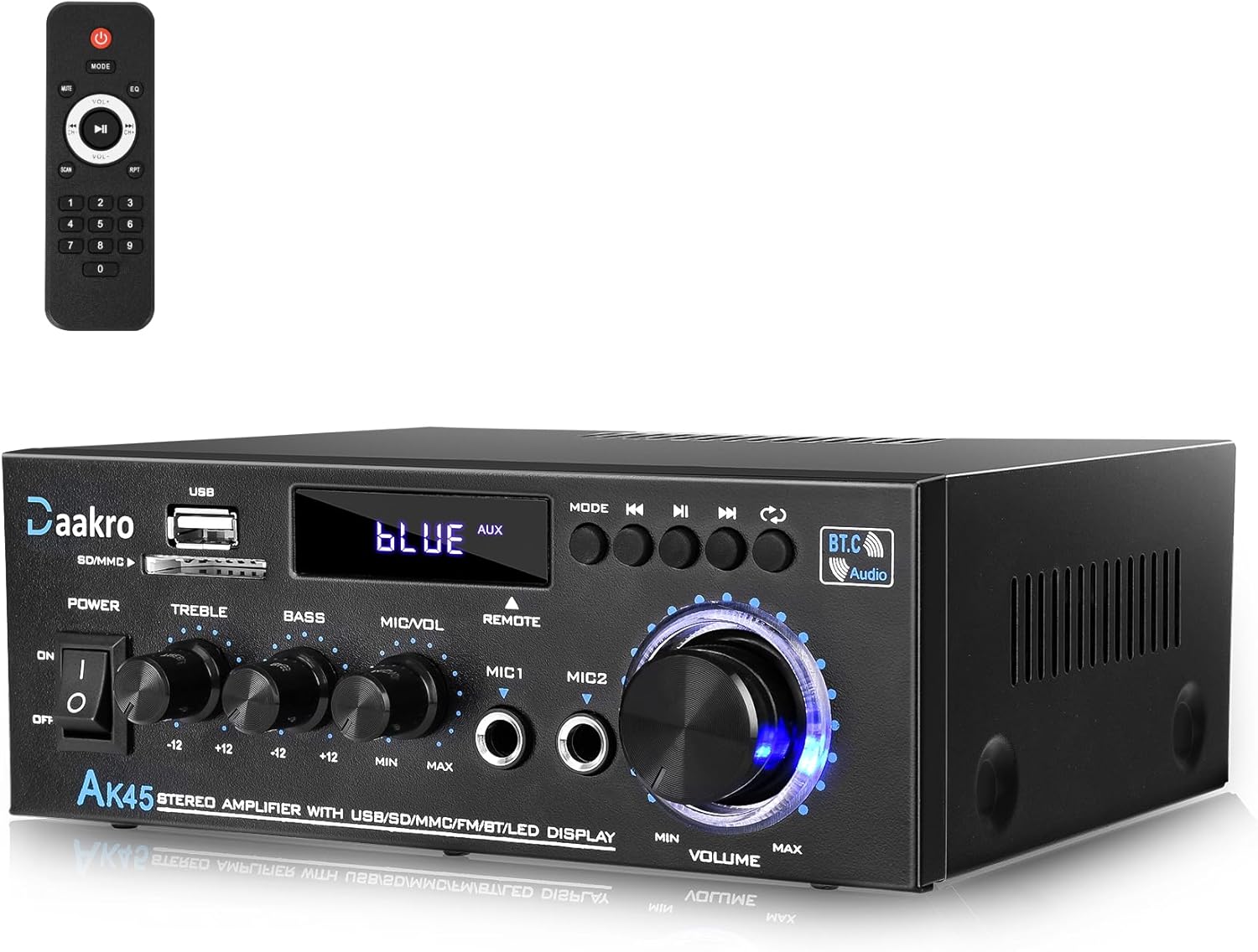 AK45 Stereo Audio Amplifier,300W Home 2 Channel Wireless Bluetooth 5.0 Power Amplifier System, Home Amplifiers FM Radio, USB, SD Card, with Remote Control Home Theater Audio Stereo System - Image 2