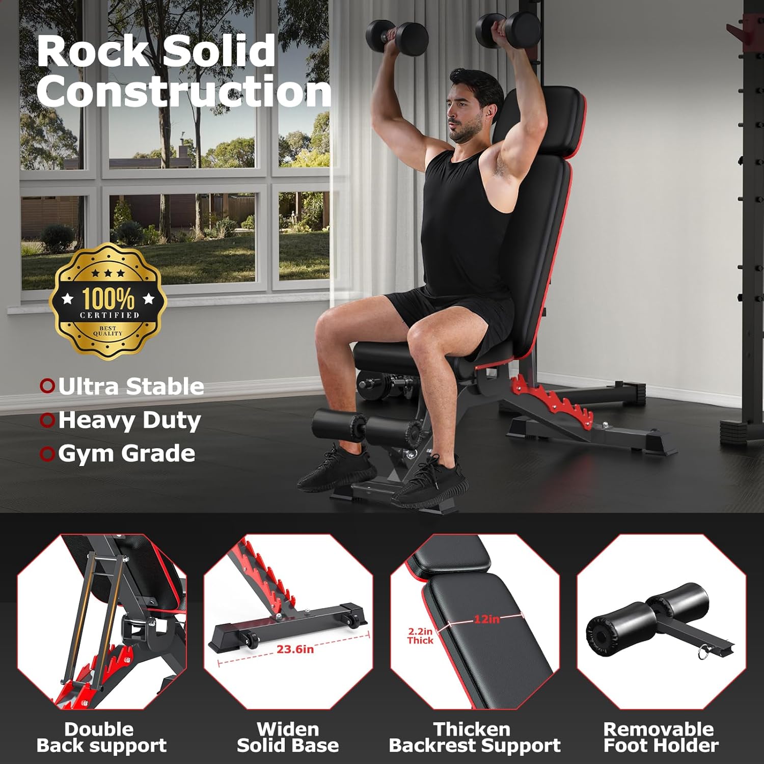 Fostoy 1200LBS Weight Bench, Heavy Duty Adjustable Workout Bench for Home Gym, Weights Lifting Bench Press with Headrest for Full Body Exercise, Incline Decline Sit Up Strength Training Benches - Image 7