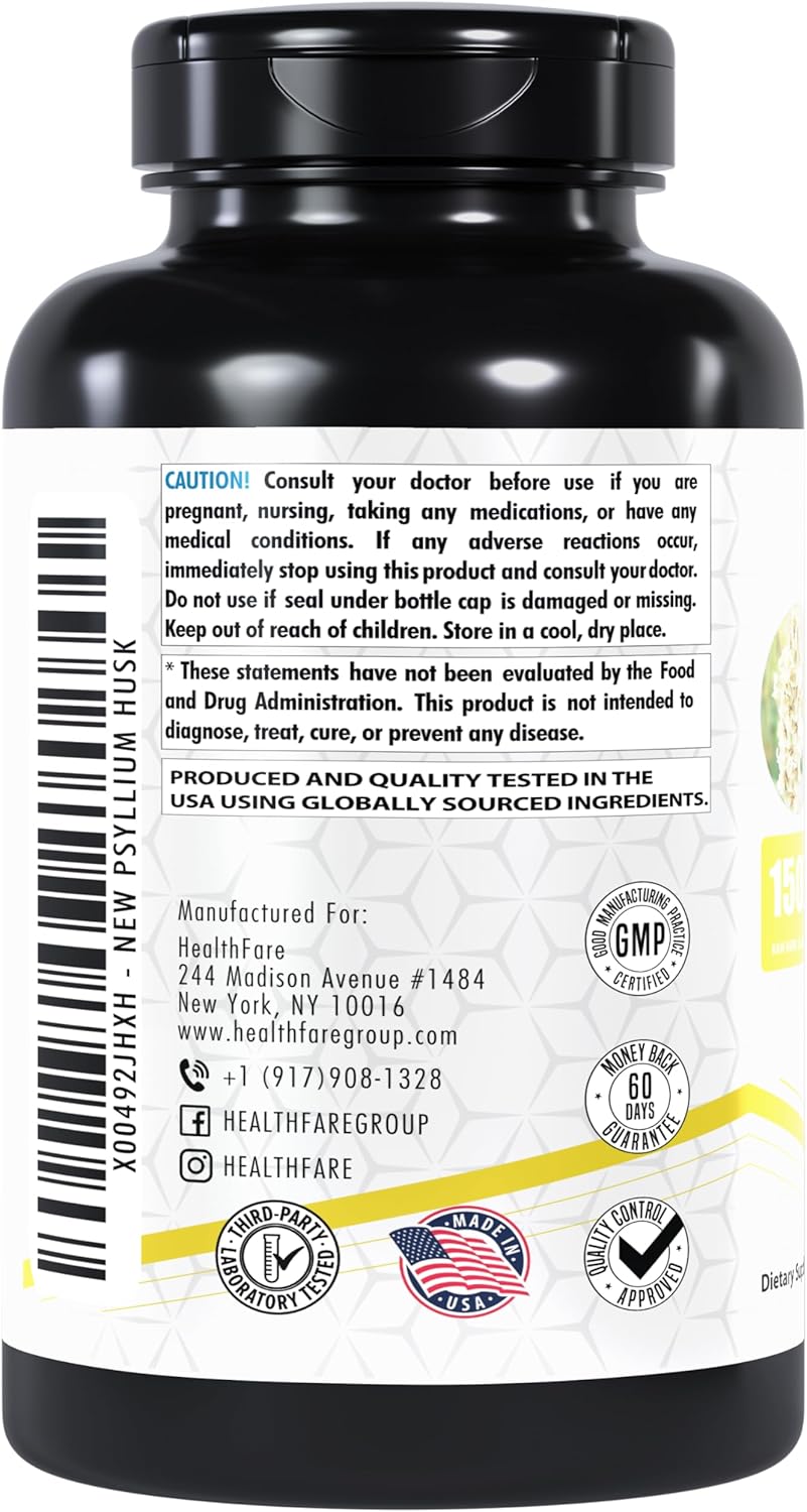 Psyllium Husk Capsules, 1500mg | 240 Veg Capsules | High Fiber Supplement | Gluten-Free | Non-GMO - Image 4