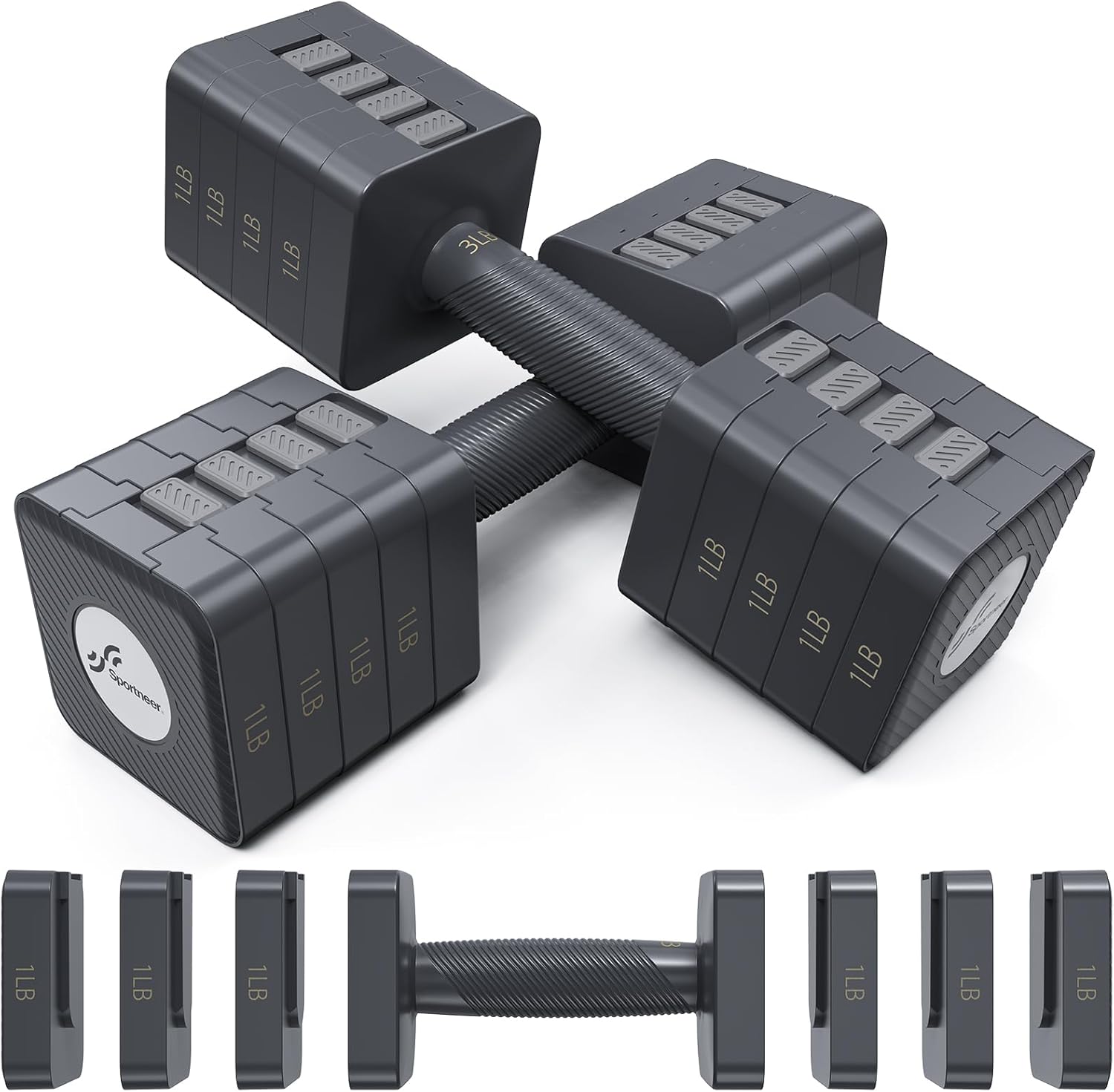 Adjustable Dumbbells Hand Weights Set: Sportneer 5 in 1 Weight Adjustment 10 LB Dumbbells Set of 2 Free Weights Fast Adjust Dumbbell Weight Set for Women Men Home Gym Exercise Workout Strength - Image 2