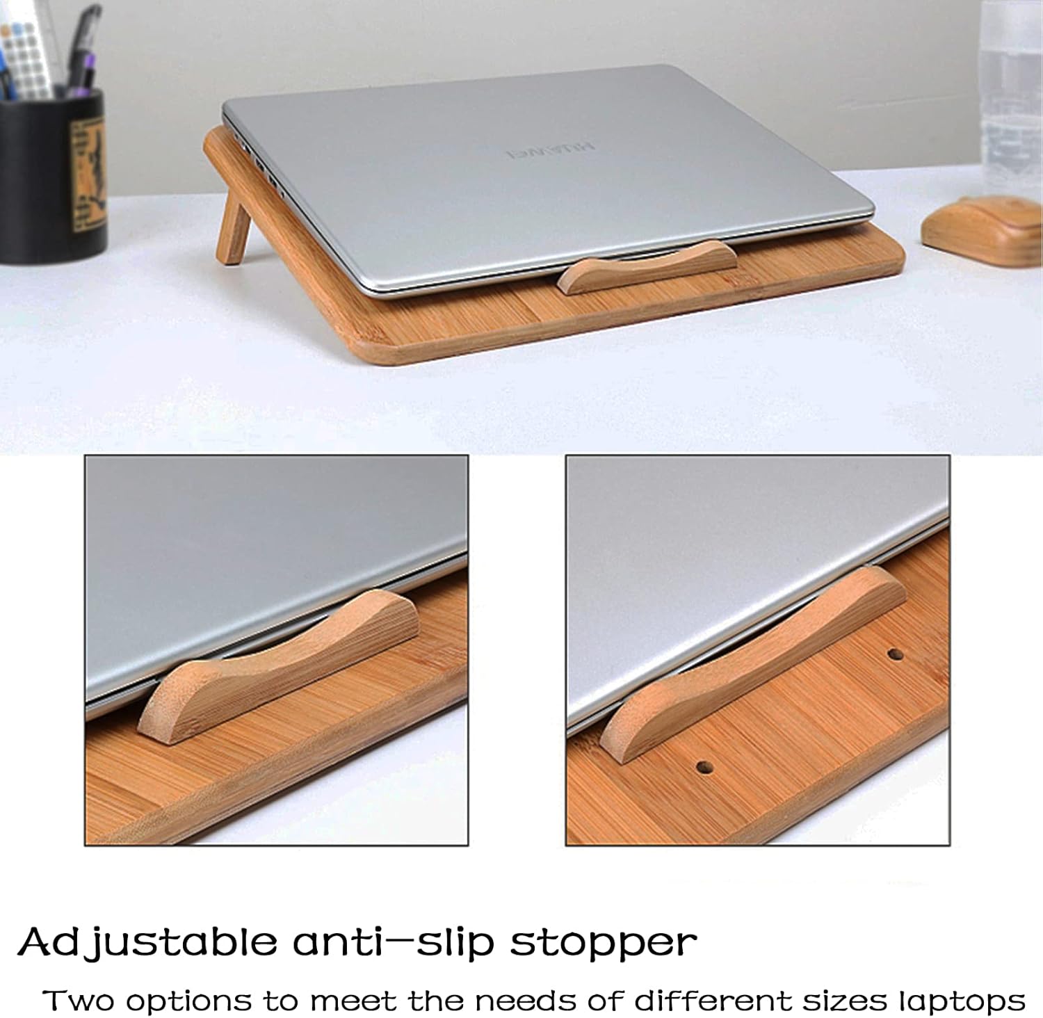 SUMISKY Laptop Stand Cooling Pad 100% Bamboo Adjustable Laptop Desk with 2 Quiet Cooling Fans Blue Light and 2 USB Ports Ergonomic Cooler Pad - Image 6