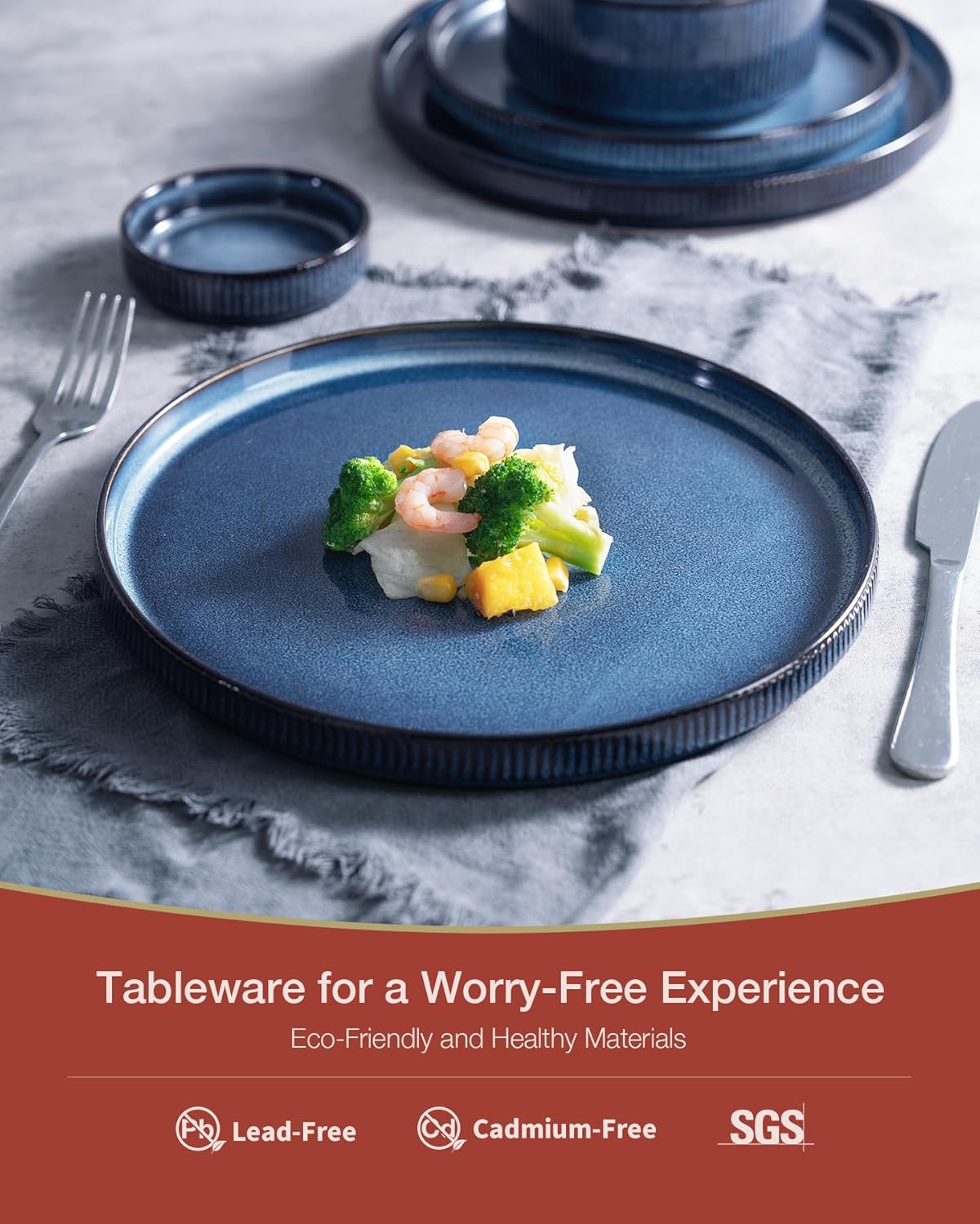 Famiware Star Dinnerware Sets, Plates and Bowls Set for 4, 12 Pieces Ribbed Dishes - Chip and Scratch Resistant, Microwave and Dishwasher Safe Tableware, Nebulas Blue - Image 5