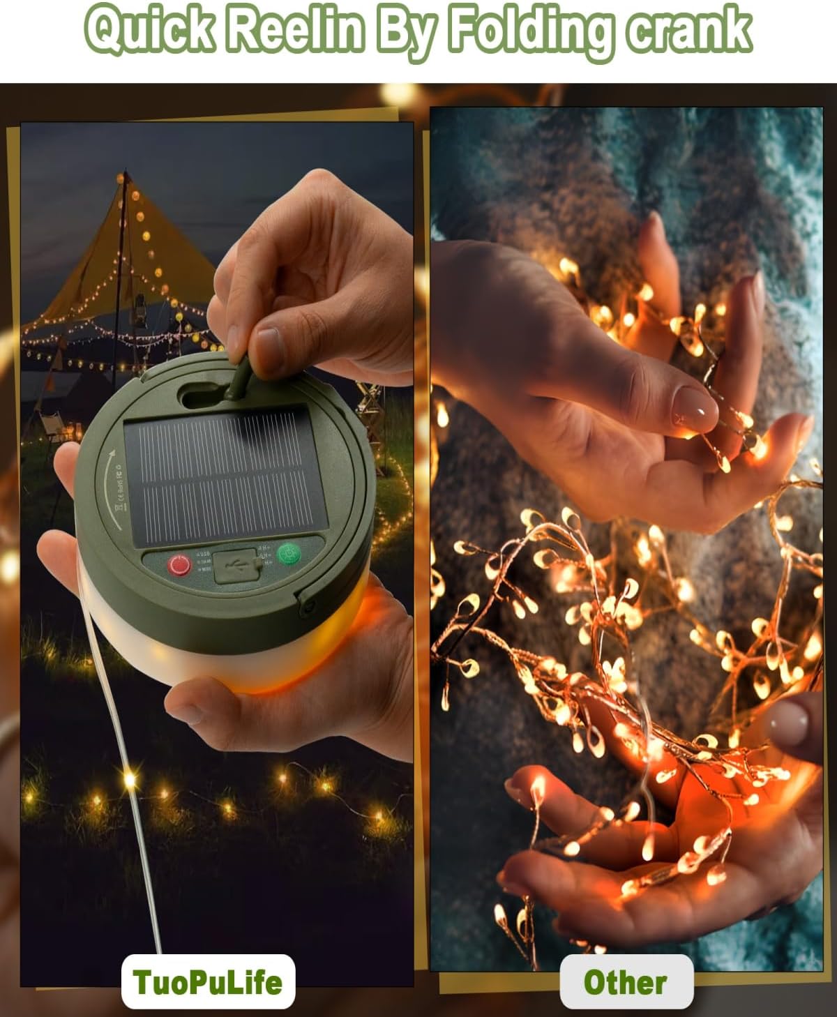 Solar Camping String Lights, 32.8FT Fairy String Lights 130LEDs, Portable Waterproof Camping Lamp with 8 Lighting Modes, Hanging Rechargeable Tent Lantern for Awning Garden Yard Party Decor - Image 7