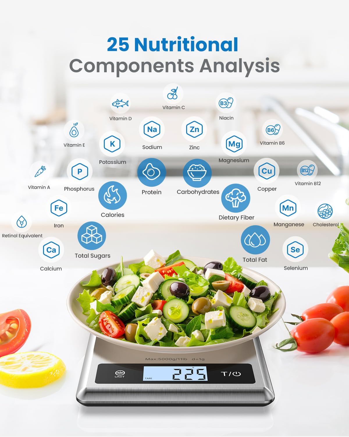 RENPHO Digital Food Scale with Nutritional Calculator, Smart Food Kitchen Scale, Food Weight Scale Grams and Ounces for Weight Loss, Calorie, Macro and Cooking, Stainless Steel - Image 3