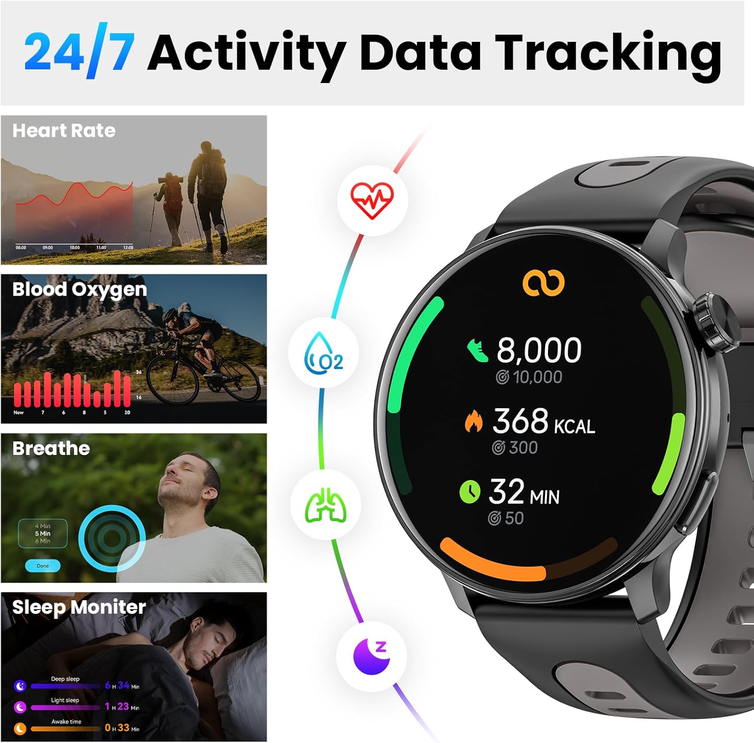 Smart Watch for Men Women GPS, 1.43'' AMOLED Smartwatch with Compass/Barometer/Altimeter 100+ Sports Fitness Tracker with Health Monitor for Android iOS 3ATM Waterproof Answer/Make Call - Image 7