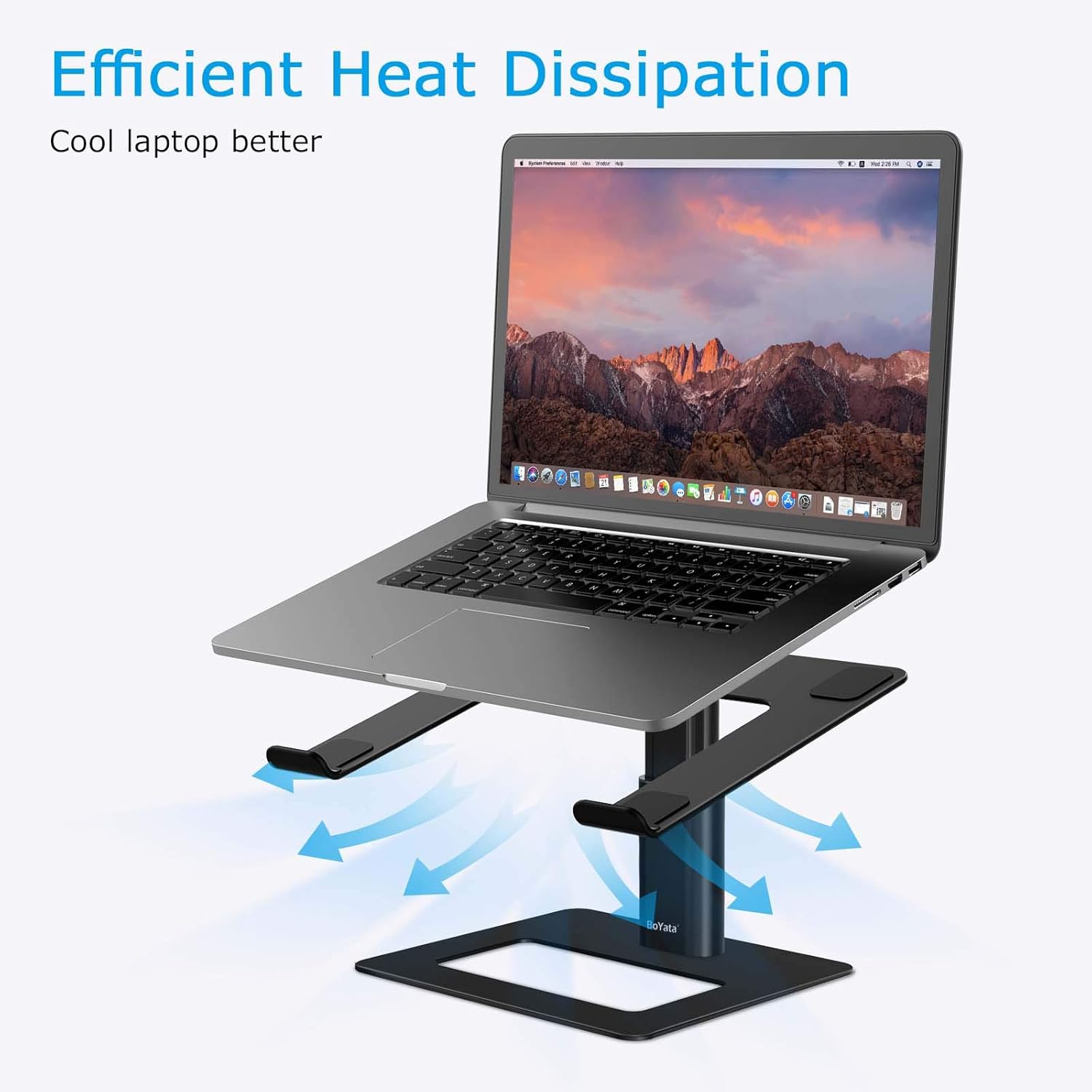 BoYata Laptop Stand, Ergonomic Aluminum Height Adjustable Computer Stand Laptop Holder for Desk, Compatible with MacBook Pro/Air, Dell, Lenovo, HP, Samsung, More Laptops 11-17" (Black) - Image 6