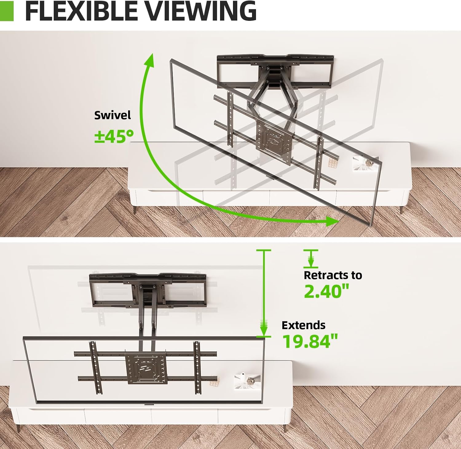 USX MOUNT Heavy Duty TV Wall Mount for 32-105" TVs up to 165lbs with 8" Sliding Design,Ultra-Large Mount for up to 24" Studs with Swivel,Tilt&Leveling,Pre-Assembled Monitor Bracket Max VESA 800x600mm - Image 6