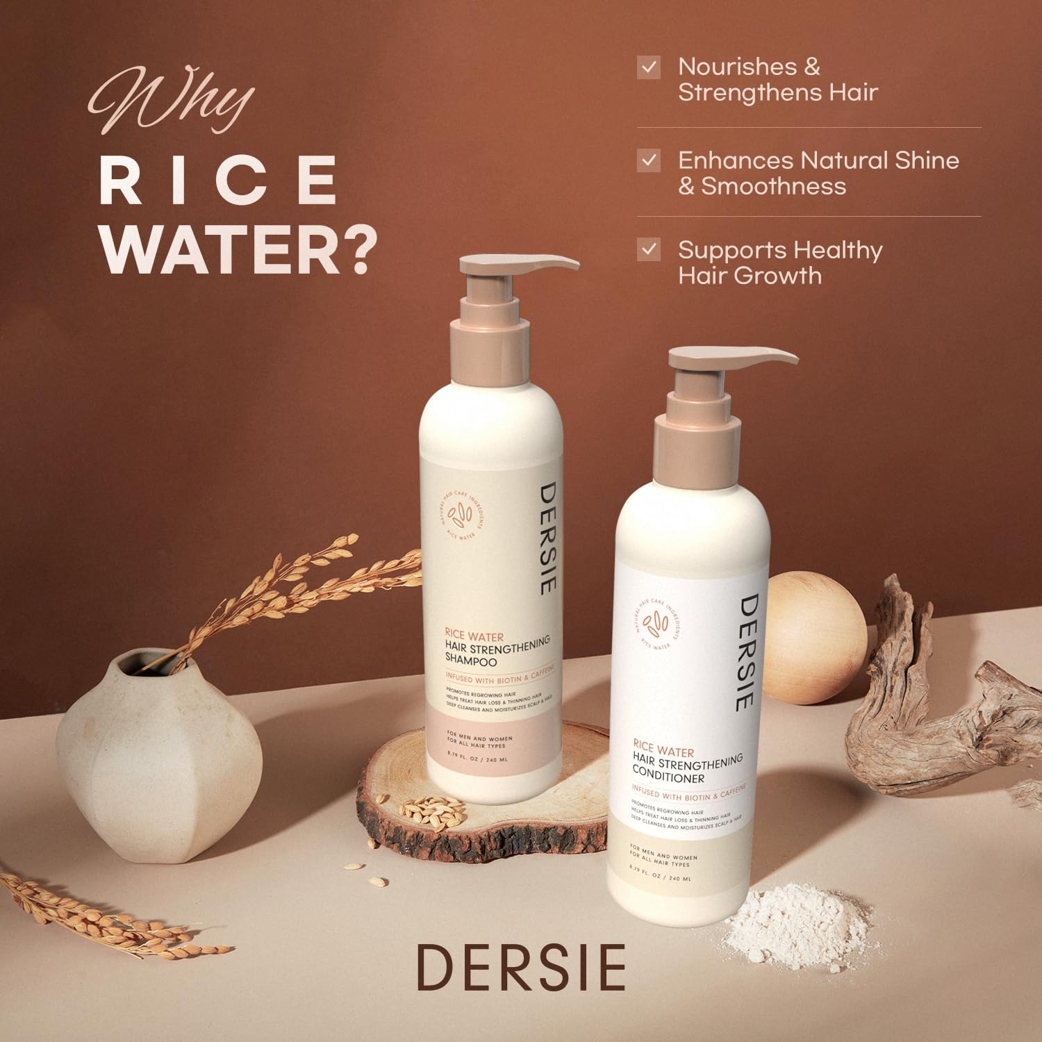 Rice Water Hair Growth Shampoo & Conditioner: Biotin & Caffeine Infused for Thinning Hair - Women & Men - Image 3