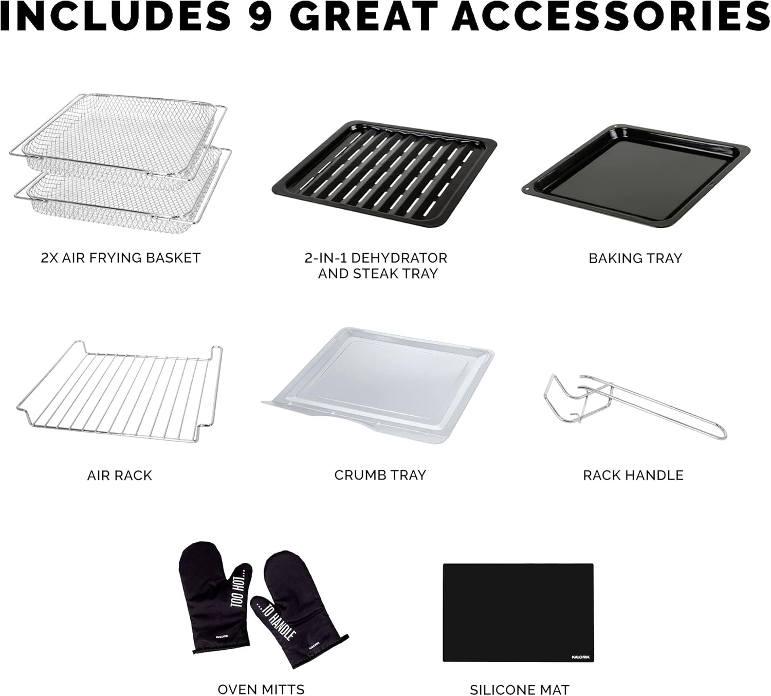 Kalorik MAXX® Digital 16-Quart Air Fryer Oven, 9-in-1 Countertop Toaster Oven and Air Fryer Combo, 21 Smart Presets, 9 Easy-to-Clean Accessories, 1600W, Stainless Steel, AFO 50932 OW - Image 7