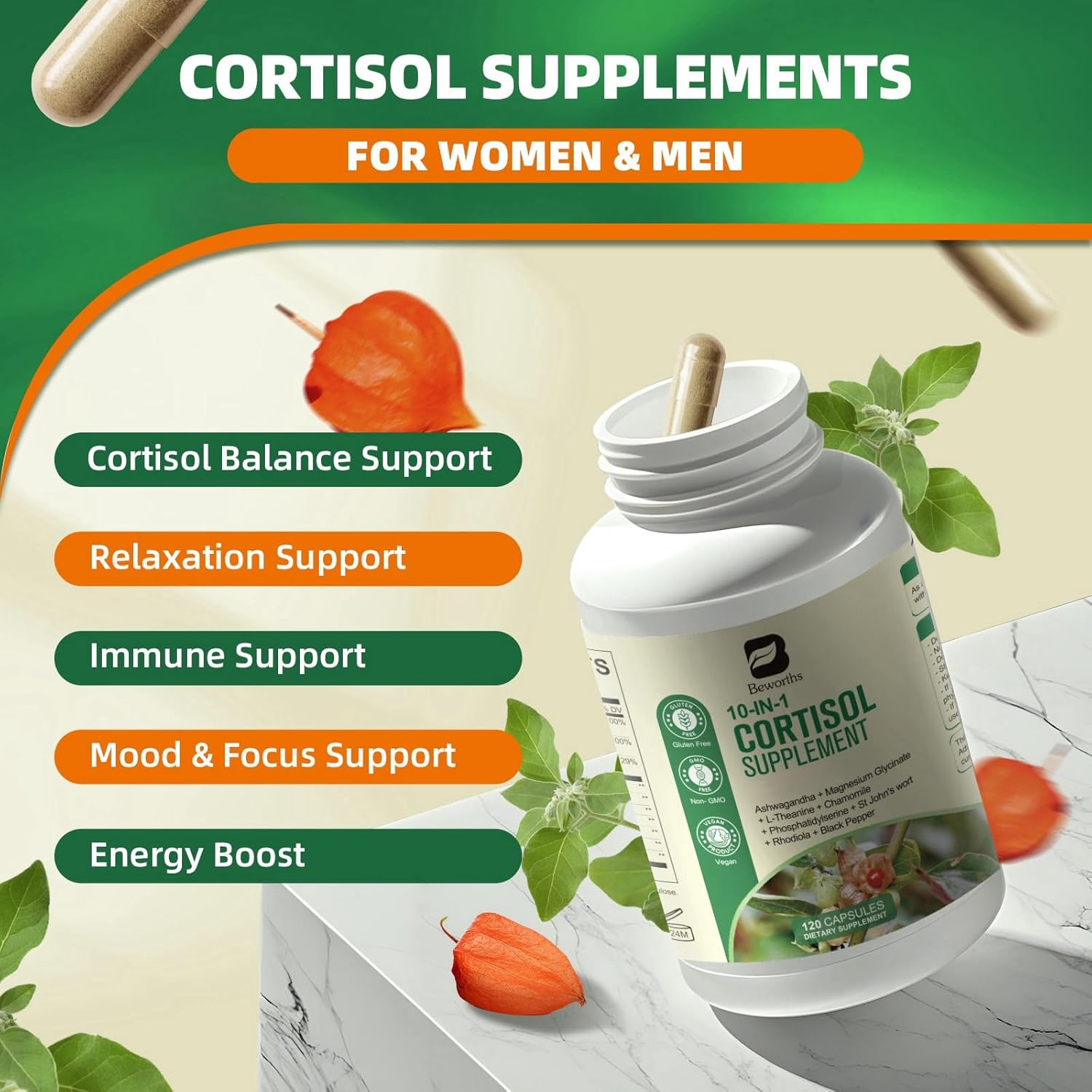 (2 Pack) Cortisol Manager Supplement for Women & Men - Stress Manage with Ashwagandha 20:1, Magnesium Glycinate, L-Theanine & Rhodiola, Vegan Cortisol Balance, Nighttime Relaxation, 120-Day Supply - Image 4