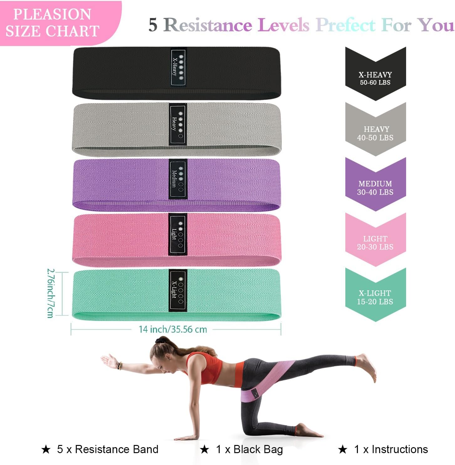 Fabric Resistance Bands for Working Out, 5 Levels Booty Bands for Women Men, Cloth Workout Bands Resistance Loop Exercise Bands for Legs Butt at Home Fitness, Yoga, Pilates - Image 7