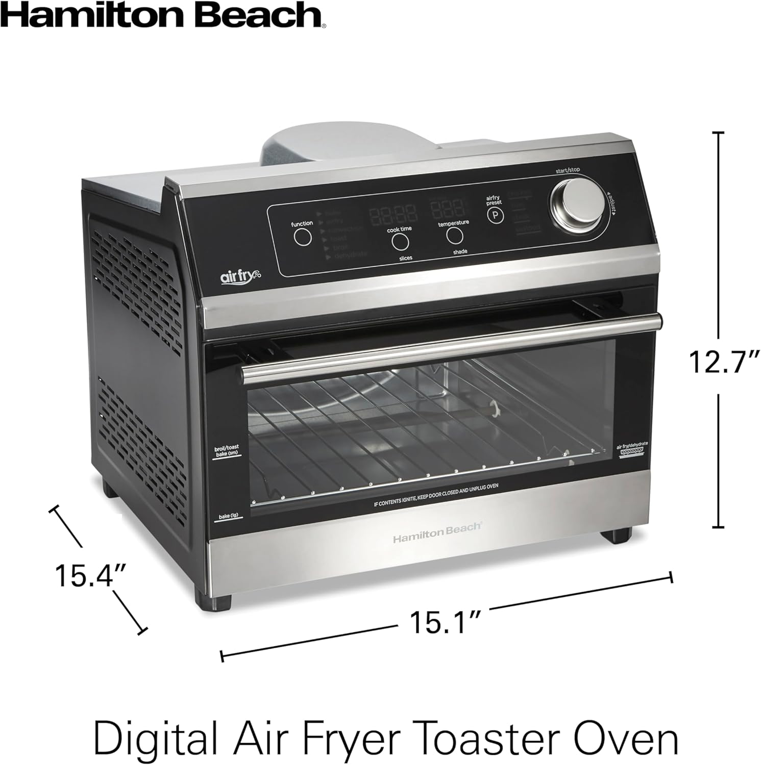Hamilton Beach Digital Air Fryer Toaster Oven Combo, 10 Ways to Cook, 4 Preset Functions, Stay On & 1800 Watts, LED Capacitive-Touch Controls, 2 Rack Positions, Fits 12” Pizza, Black & Stainless Steel - Image 8