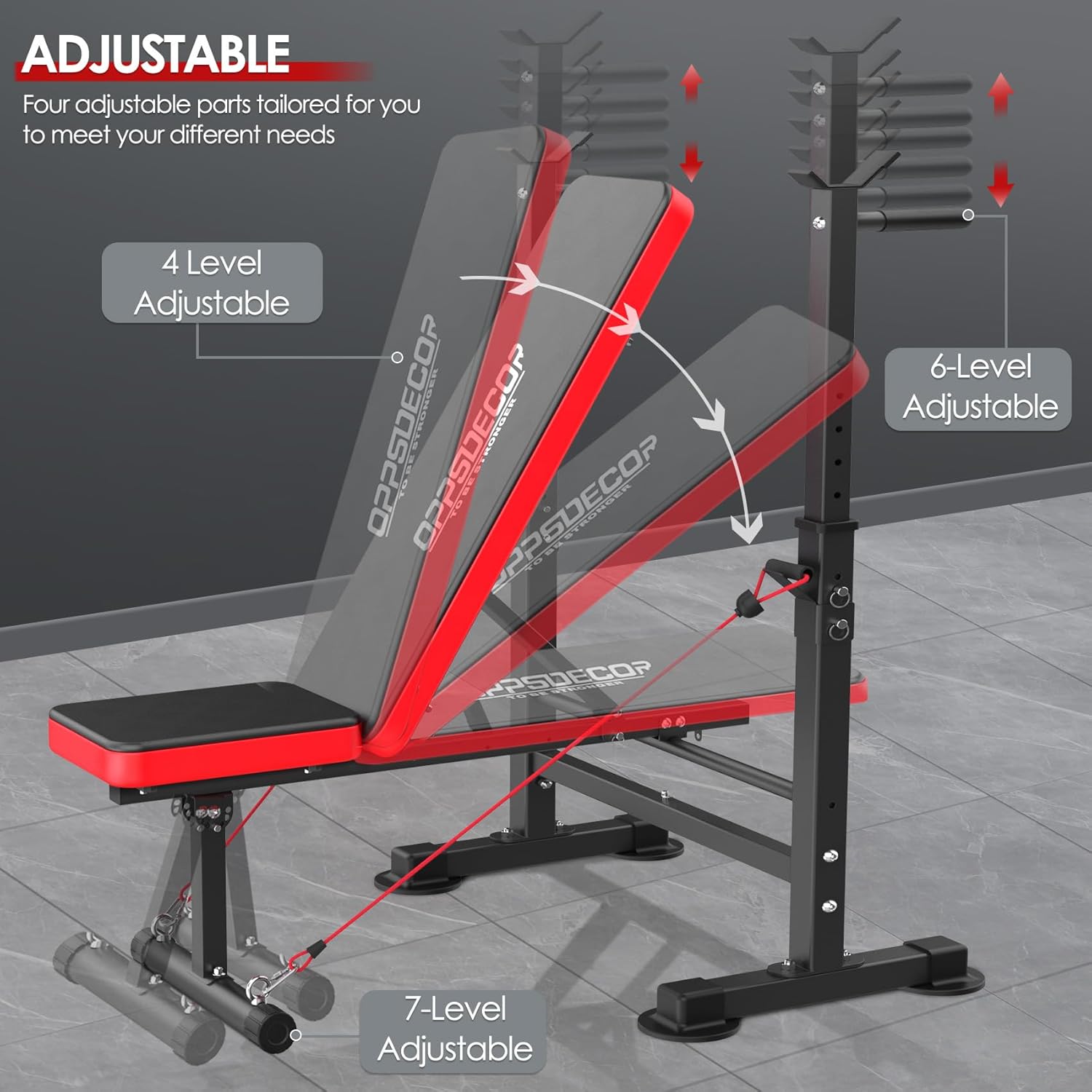 OPPSDECOR 9 in 1 Adjustable Weight Bench Set with Squat Rack 900LBS Bench Press with Leg Extension & Leg Curl Multi-Function Full Body Workout Benches for Home Gym with Safety Bar Catches & V-Handle - Image 5