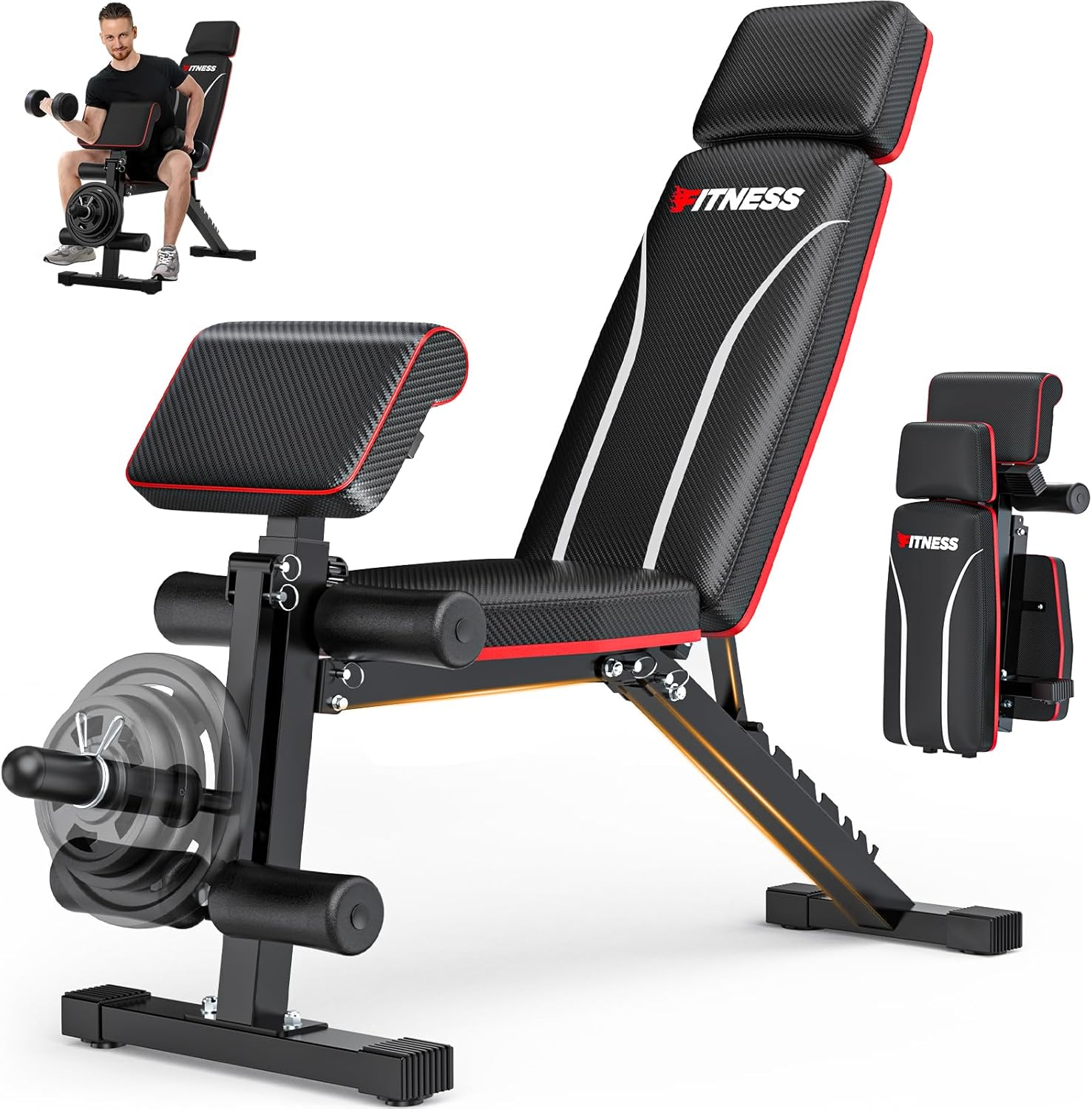 Foldable Workout Bench, Adjustable Weight Bench for Home Gym with Leg Extension, Preacher Pad, Extended Headrest, Collapsible Bench Press Full Body Workout Strength Training Banco de Pesas - Image 2