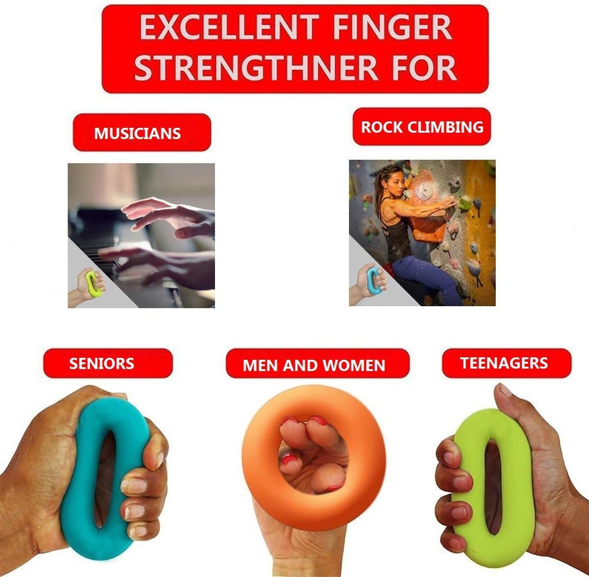 Grip Strength Trainer,Hand Grip Strengthener,Forearm Grip Workout - Grip Trainer Silicone Rings for Rock Climbing, Athletes & Stress Relief & Rehabilitation, 3 Resistance Levels(3 PCS) - Image 4
