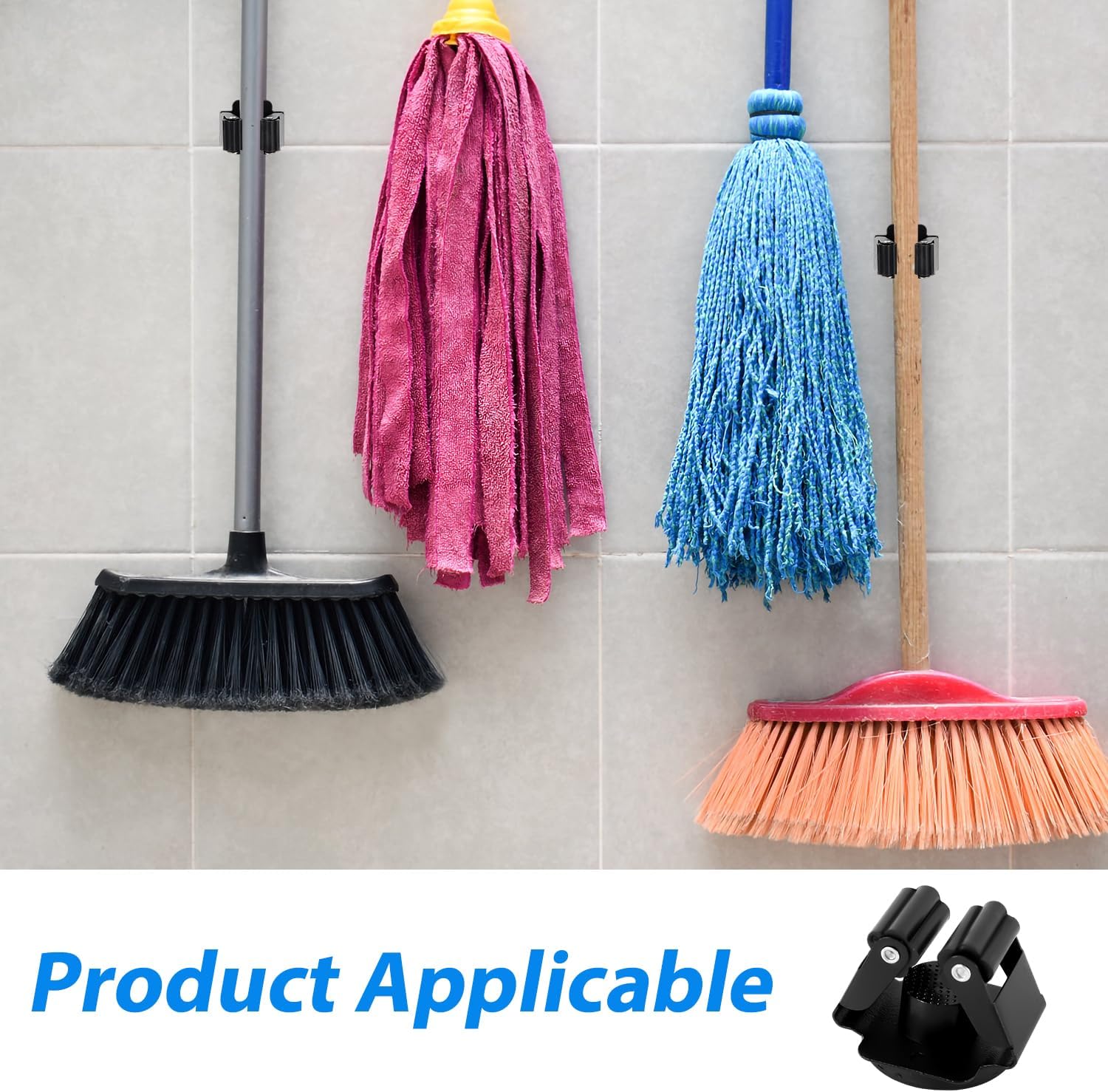4pcs Hanging Mop And Broom Holder, Magnetic Broom Holder Heavy Duty Mop Holder Broom Holder No Drill Broom Storage Rack Black Mop Rack Wall Mount for Laundry Garage Kitchen Garden Bathroom - Image 5