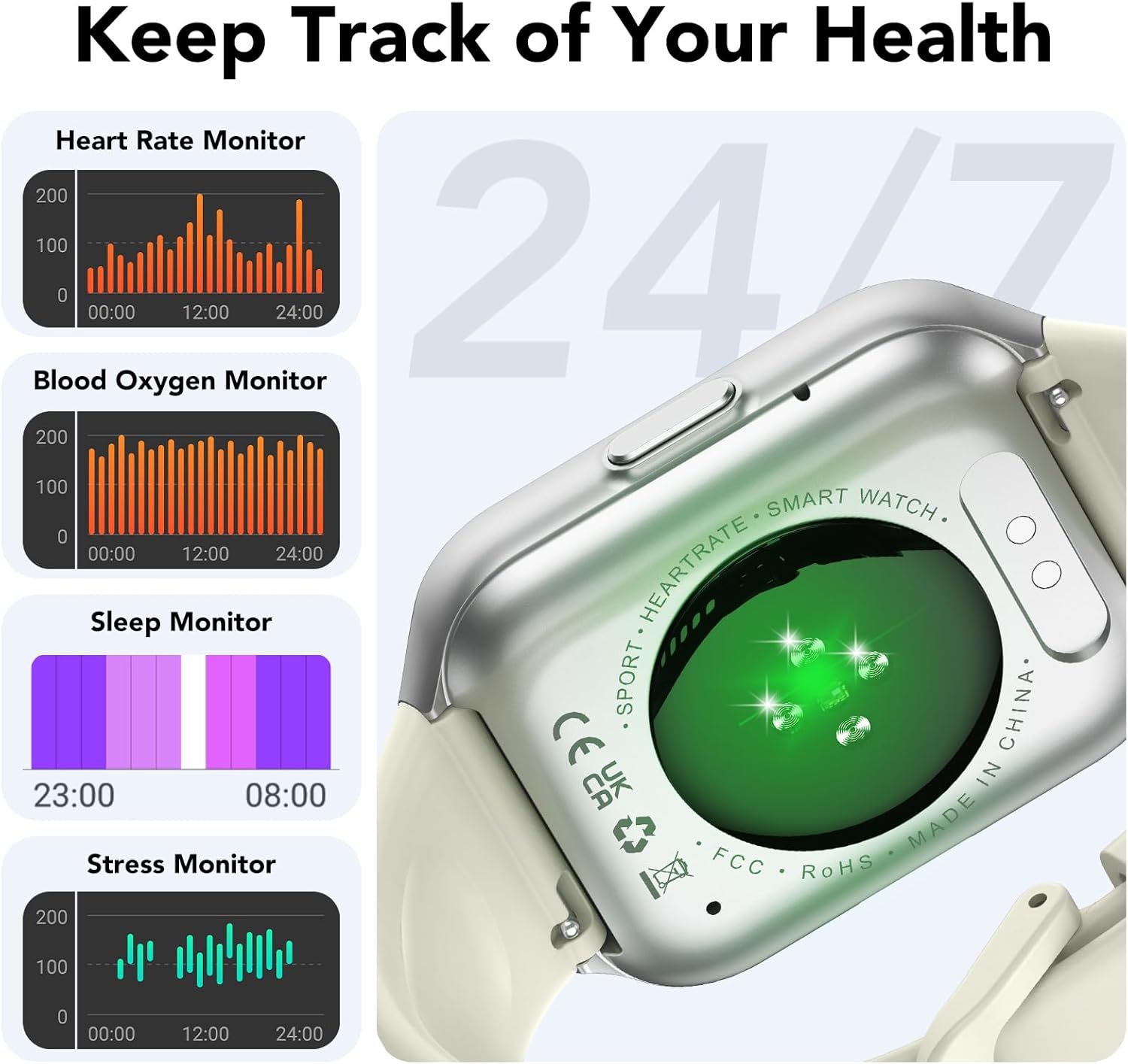 Smart Watch for Men Women, 1.96" Smartwatch (Answer/Make Call), IP68 Waterproof Fitness Tracker, 112+ Sport Modes, Heart Rate and Sleep Monitor, Pedometer, Smartwatches for Android iOS,Beige White - Image 3