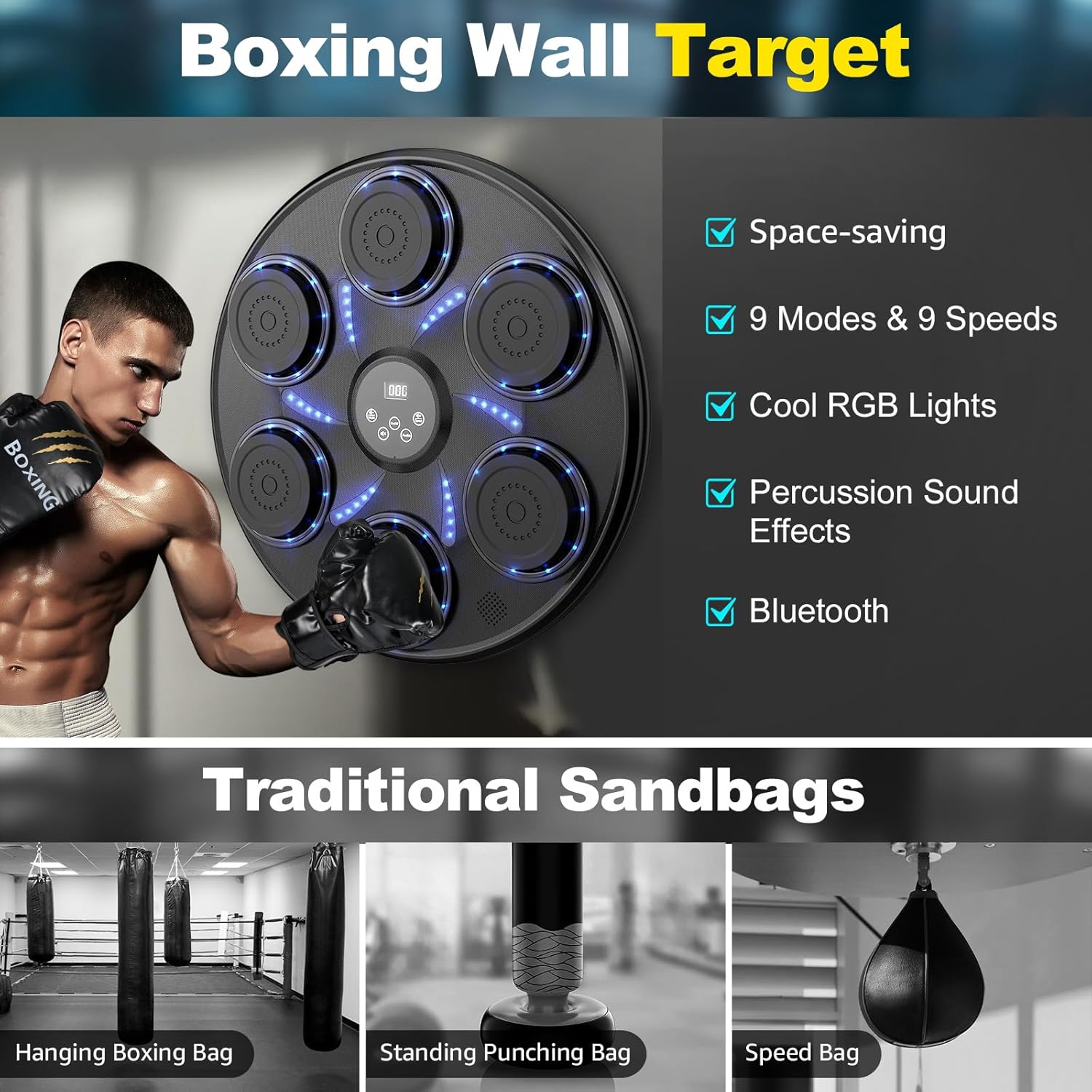 Music Boxing Machine for Adults and Kids, Boxing Machine with Gloves, Sounding Punch Boxing Machine, Boxing Punching Machine, Large Size Wall Mounted Electronic Boxing Target with 9 Speeds & Modes - Image 4
